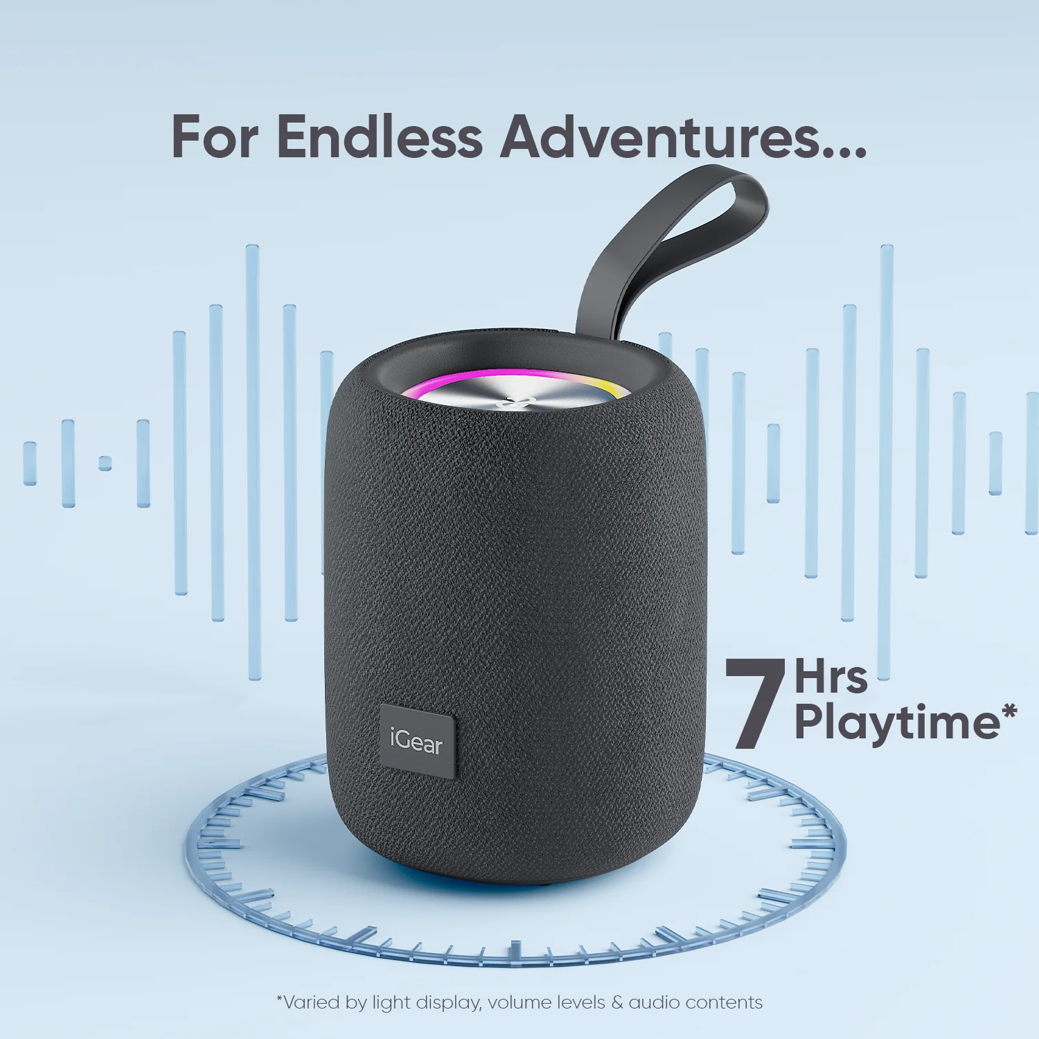 IGear Roll 10W Portable Bluetooth Speaker-Immersive 360-Degree Surround Sound, RGB Lights, 7-Hour Playtime, Splashproof Design, True Wireless Grey - Image 2