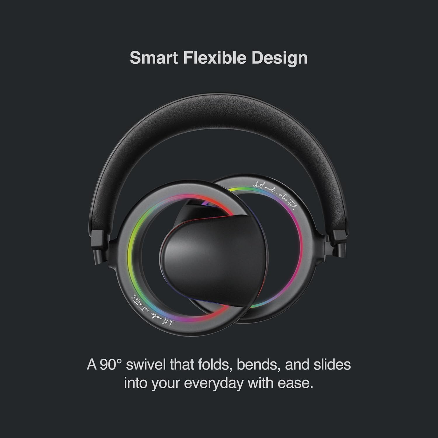 FINGERS ChillRay Open-Ear Wireless Headphones 360° Reality Audio, LED Halo Light Effects, 20 Hrs Playback, Flexible Foldable, Dual Mic Cool Black - Image 3