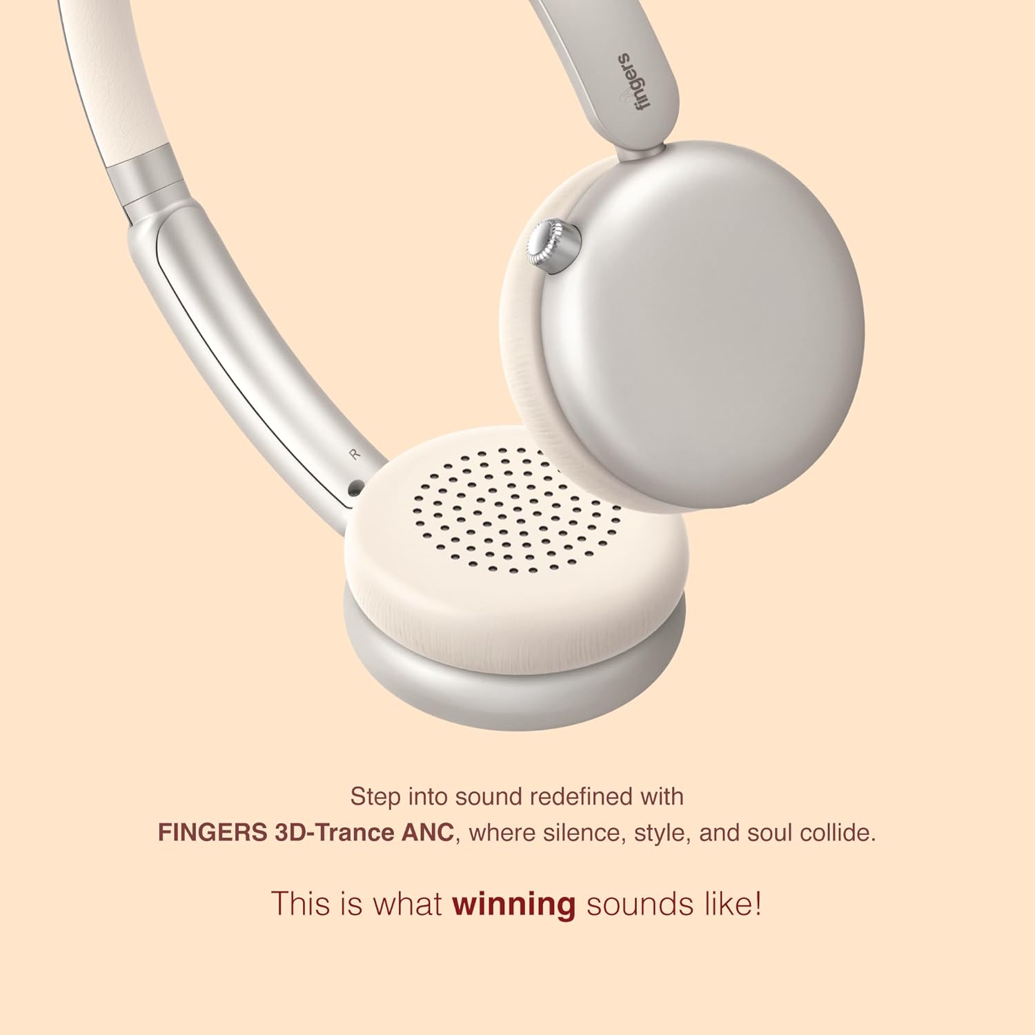 FINGERS 3D-Trance ANC Wireless Headphones 52 dB Deep Active Noise Cancellation, 360° Spatial Sound, 120 Hrs Playtime, 40ms Low Latency, Multi-Point Pairing, Premium Zip Case Bundled, Pearly Gold - Image 2