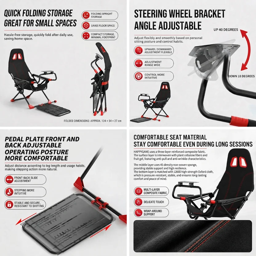 Racing Wheel Stand with Foldable Bucket Seat for Sim Racing For Logitech, Moza, Cammus, Thrustmaster Wheels - Image 9