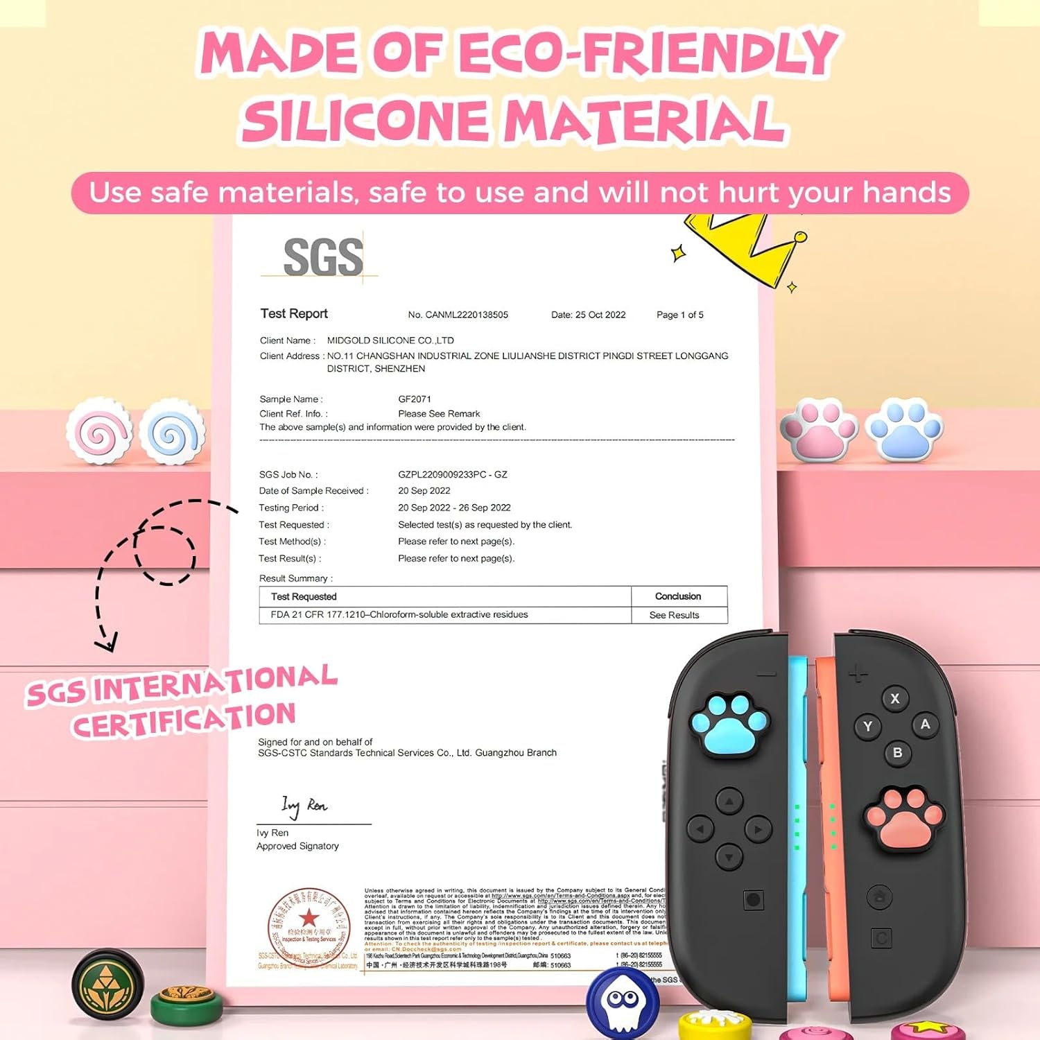 IINE Cat Paw Theme Thumb Grip Caps Switch 2 Joycon Controller, Gamed Theme Joystick Cover Compatible with Nintendo Switch 2 - Image 5
