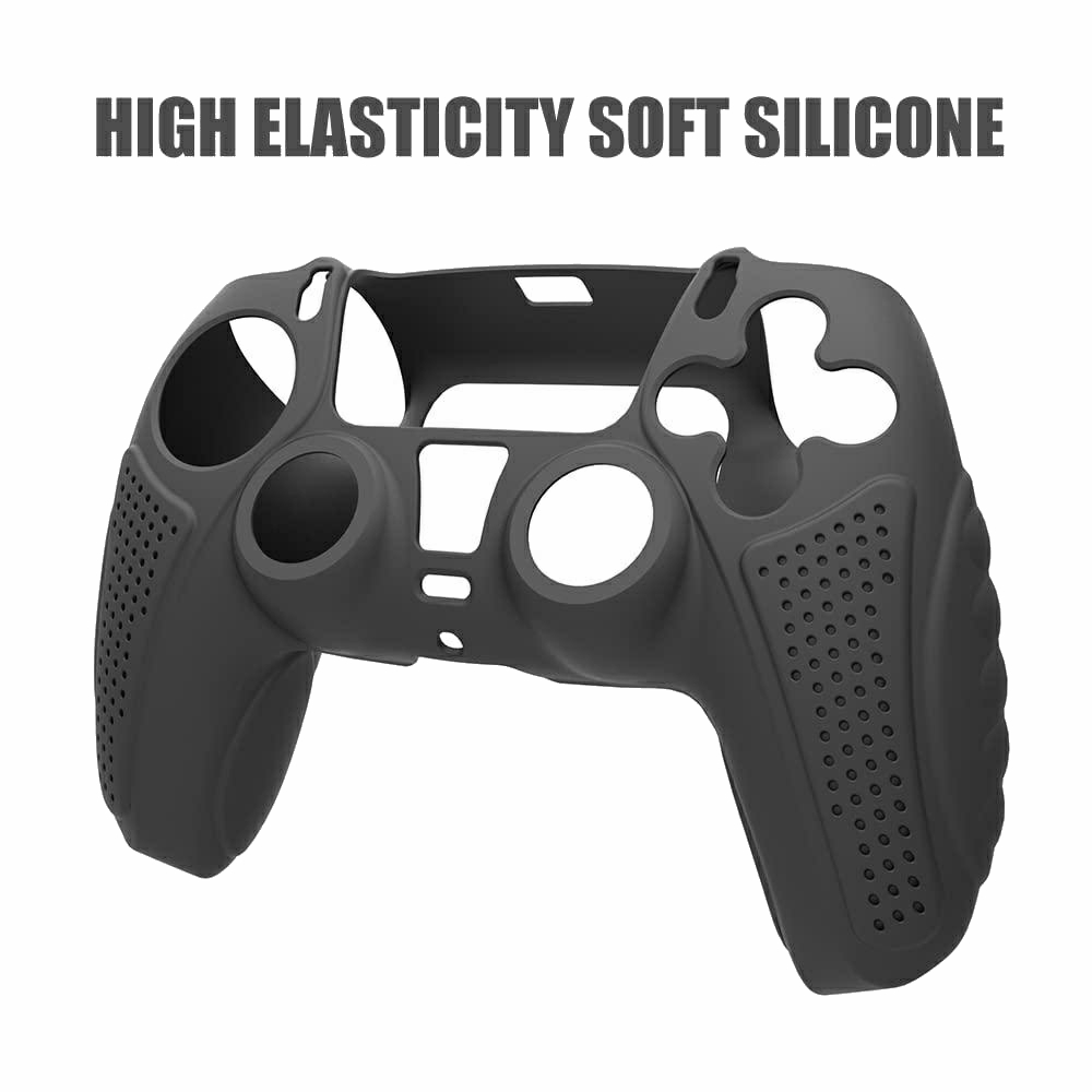 PS5 Controller Silicone Cover Case Skin With Grip With 2 Thumb Grips  Black - Image 2