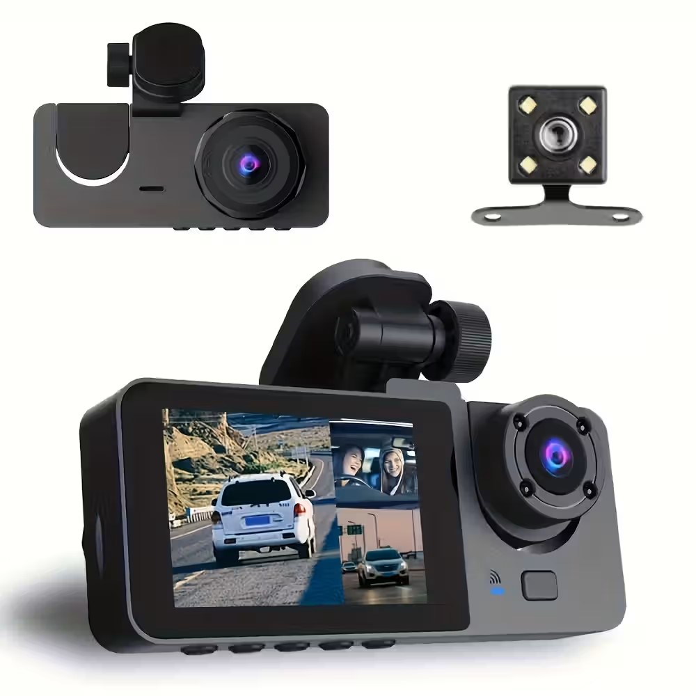 3 Channel Dash Cam Front and Rear Inside, 4K Full UHD Dash Camera for Cars,WDR,G-Sensor,2.0''IPS HD Screen, Loop Recording,24H Parking Monitor - Image 1