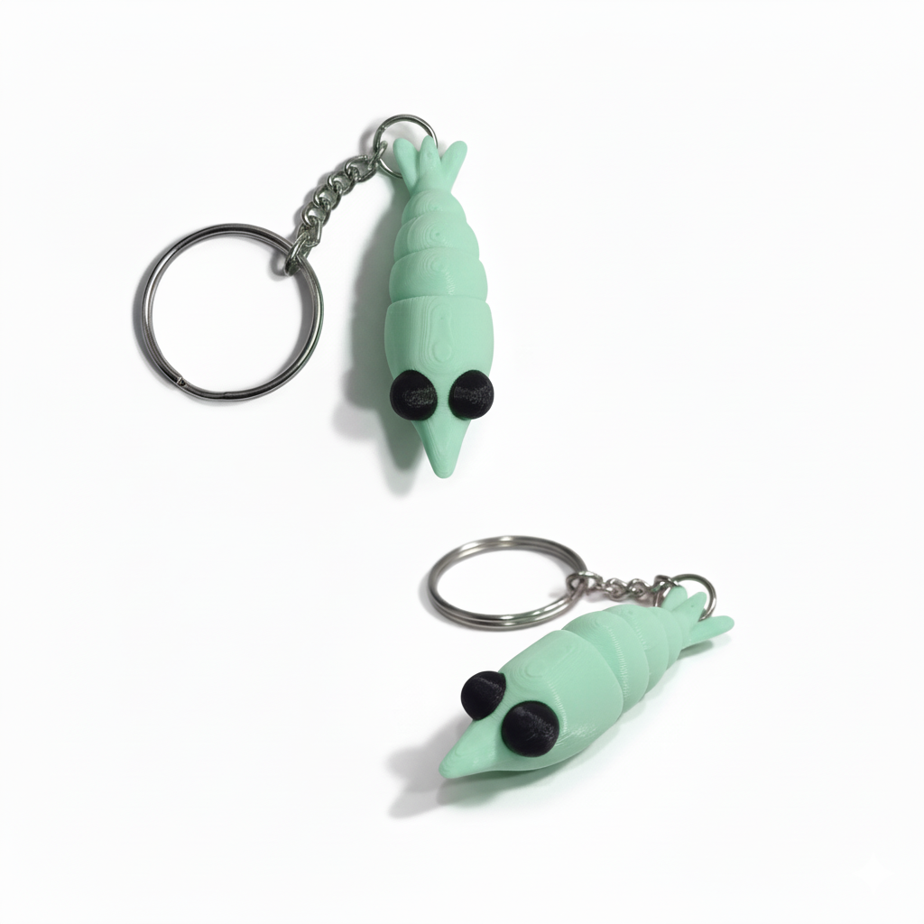 3D Printed Shrimp Keychain Green - Image 3