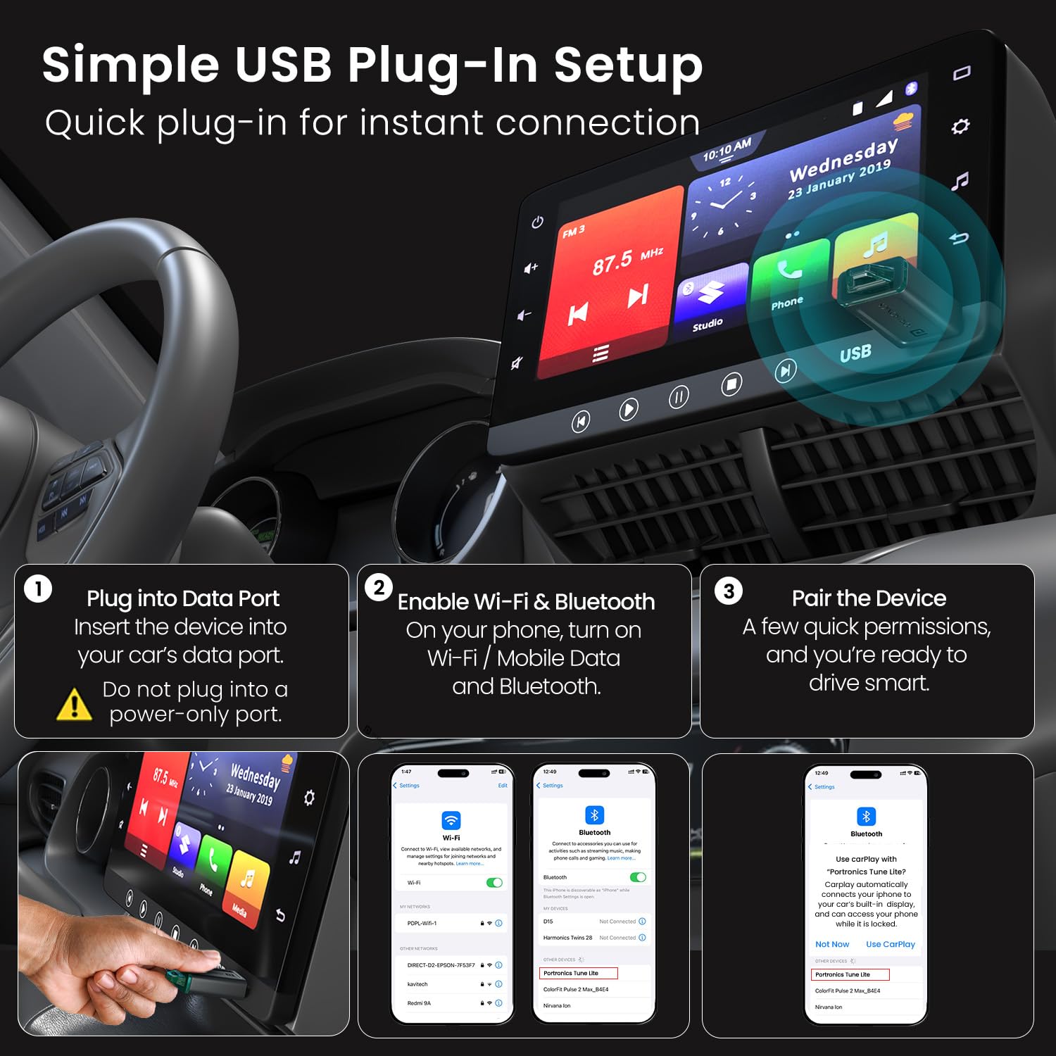 Portronics POR 3328 Tune Lite Wireless Car Receiver, Converts Wired to Wireless, Plug & Play, Android 12+ & iOS 15+ Portronics POR 3328 Tune Lite Wireless Car Receiver, Converts Wired to Wireless, Plug & Play, Android 12+ & iOS 15+ - Image 3
