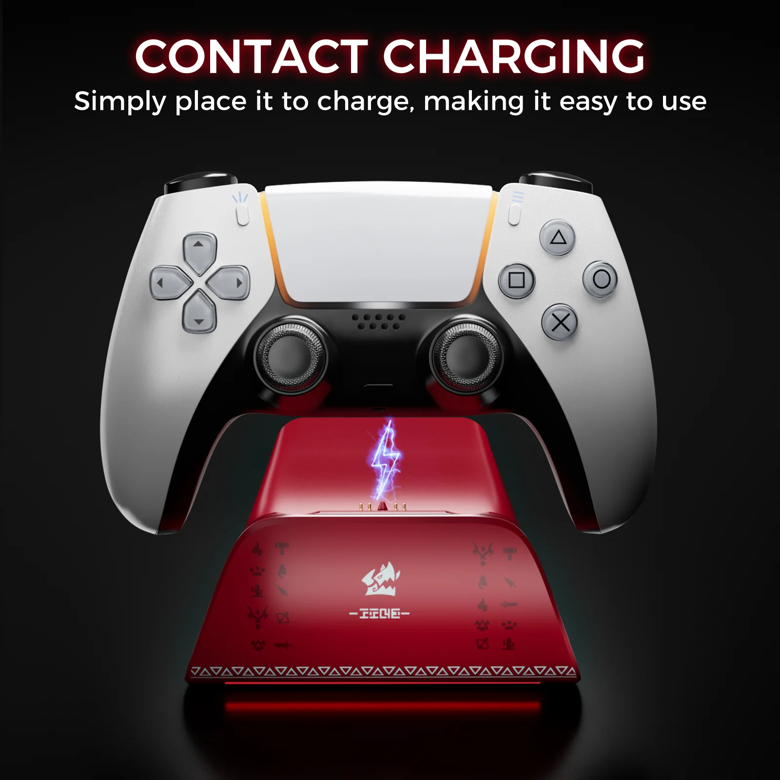 PS5 Controller Charging Stand Monster Hunter Wilderness Theme Charger for PS5 Controller Contact Fast Charging Red - Image 3