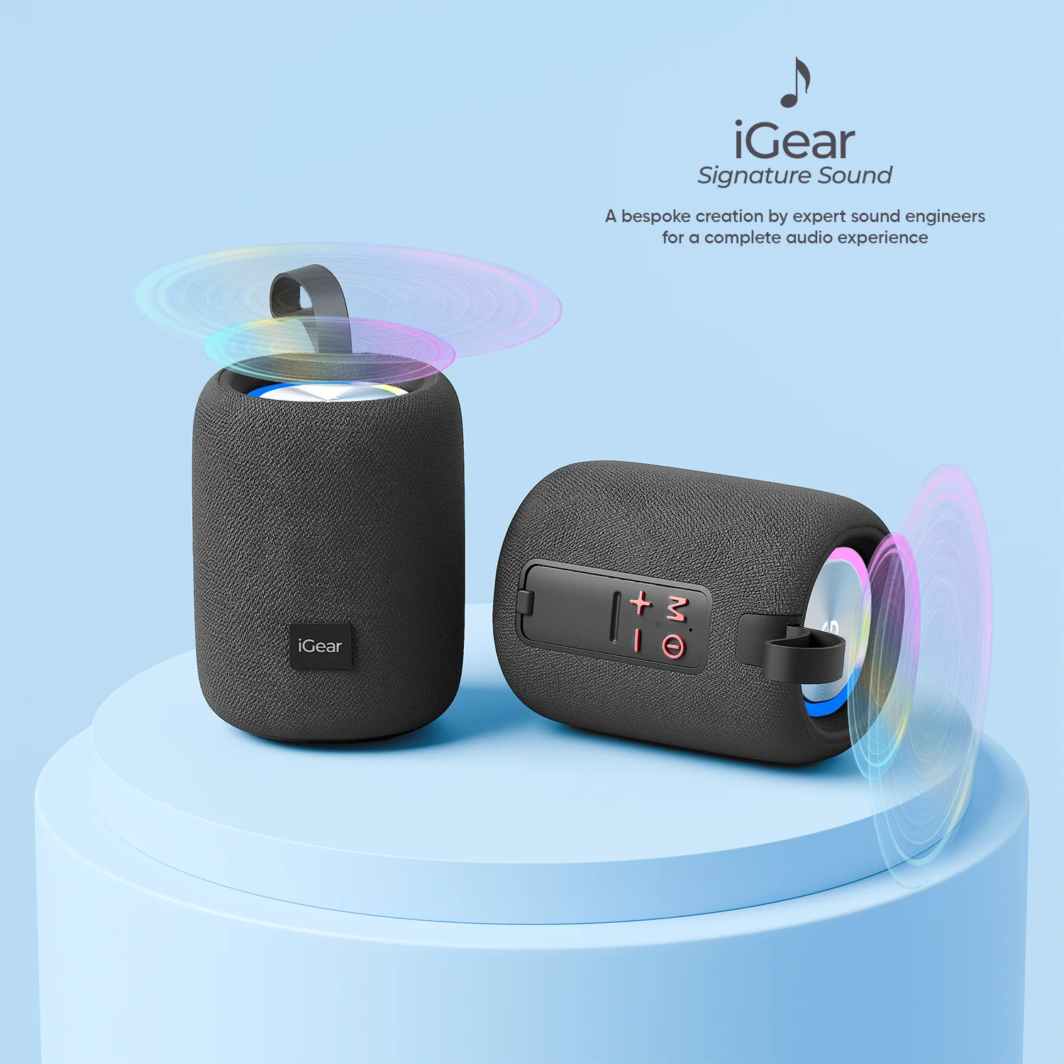 IGear Roll 10W Portable Bluetooth Speaker-Immersive 360-Degree Surround Sound, RGB Lights, 7-Hour Playtime, Splashproof Design, True Wireless Grey - Image 3