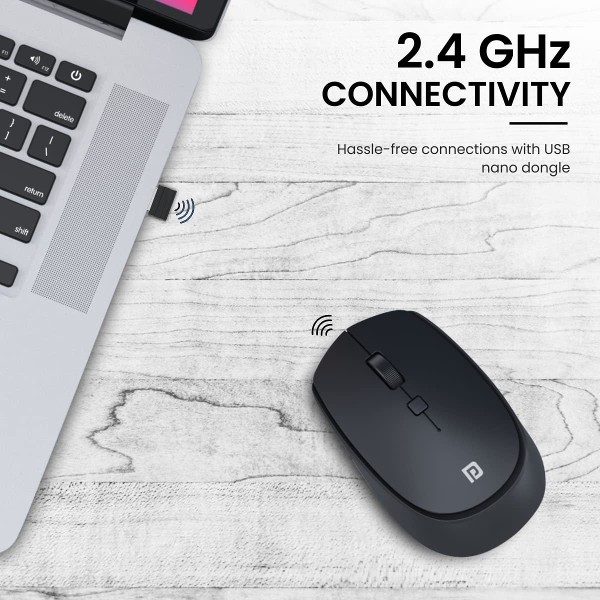 Portronics POR 1610 Toad 23 Wireless Optical Mouse with 2.4GHz, USB Nano Dongle, Optical Orientation, Click Wheel, Adjustable DPI Black - Image 4