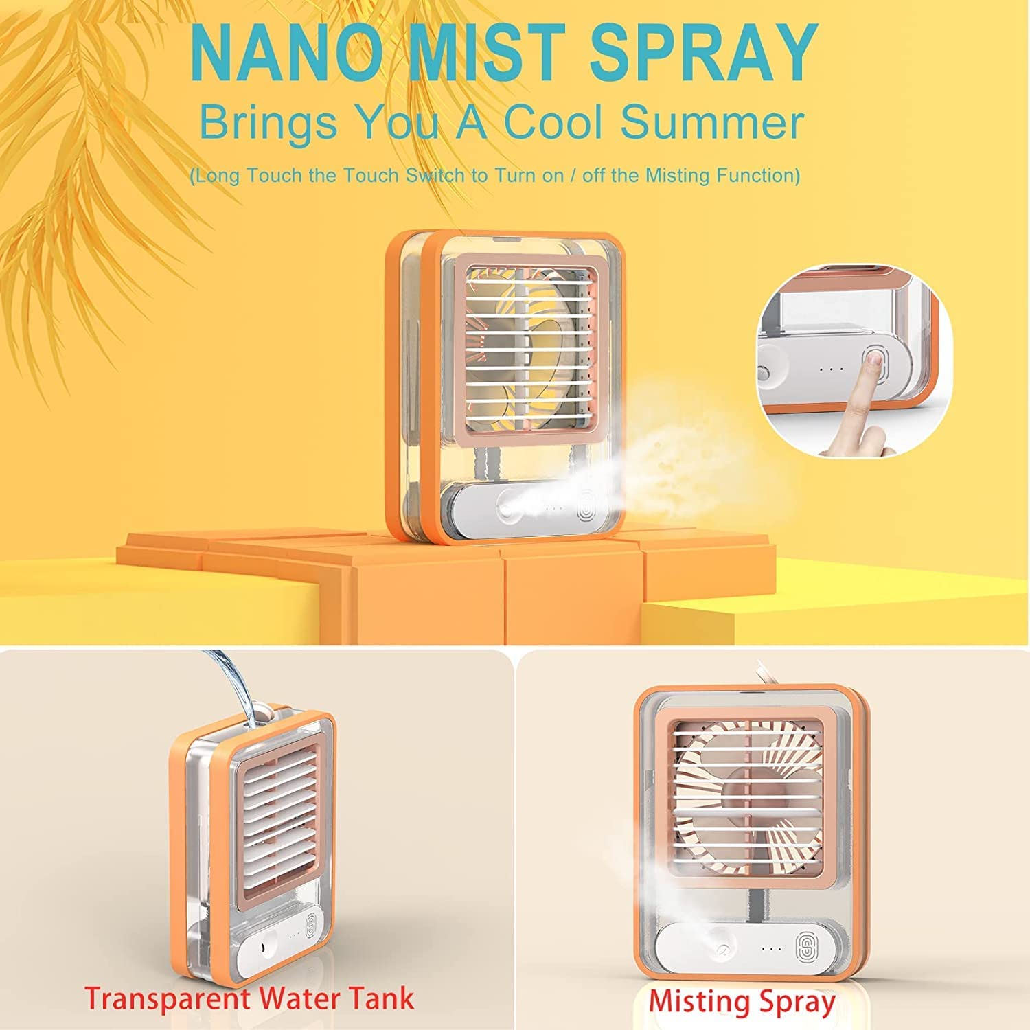 Mini USB Fan With Mist Water Spray Mini Cooler Rechargeable With LED Night Light Mini AC Personal Air Cooler Desk Fan, Office Kitchen Home multiColor - Image 6