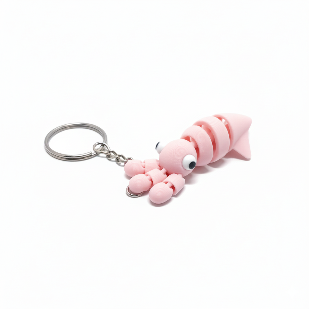 3D Printed Cute Squid Keychain Pink - Image 2
