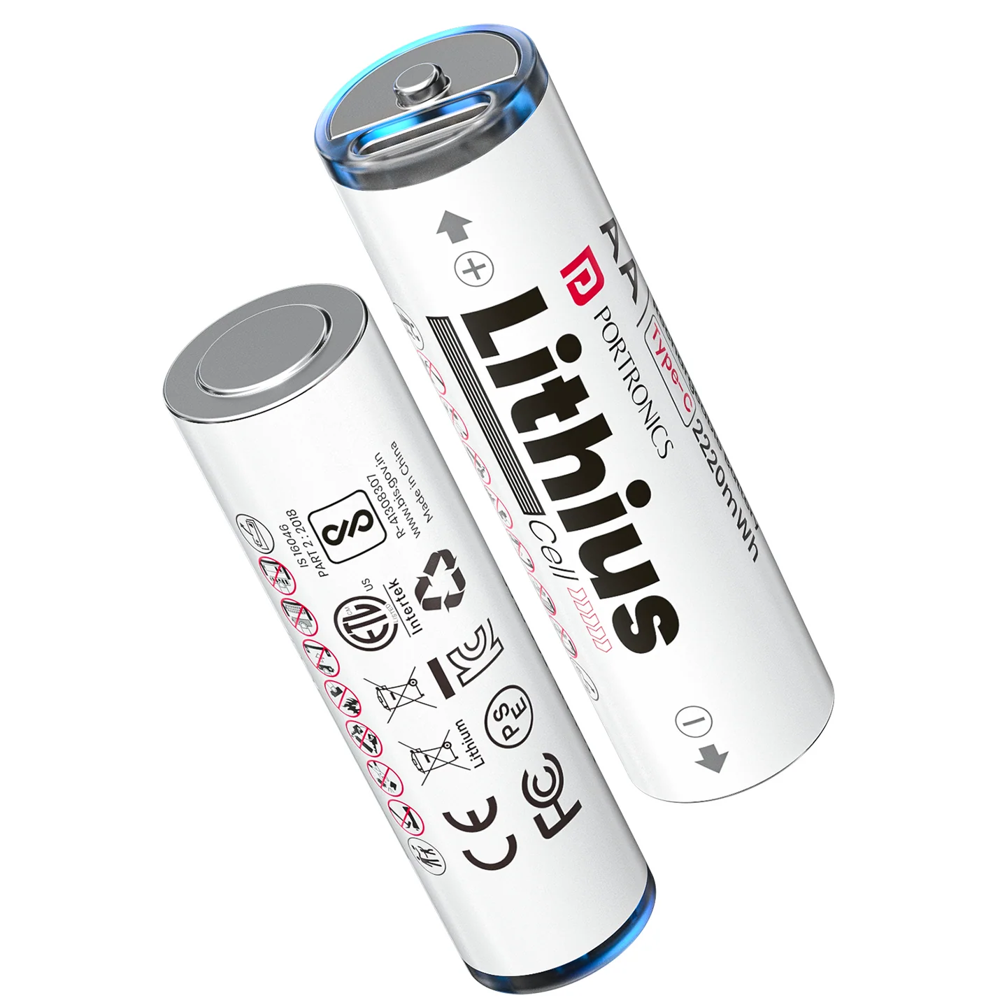 Portronics POR2509 AA Lithius Type C Rechargeable Batteries, Pack of 2, Lithium Ion Cell Composition, Upto 1480mAh Capacity, Low Self Discharge, No Separate Charger Required White - Image 1