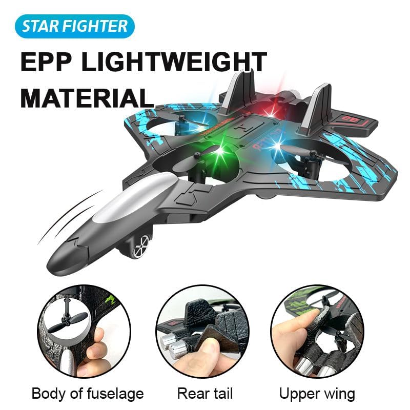 RC Fighter Plane Drone 2.4 GHz Remote Controlled Fighter Plane Easy to Fly Stable LED Lights, 360 Degree Roll, Hovering 2 Battery - Image 5