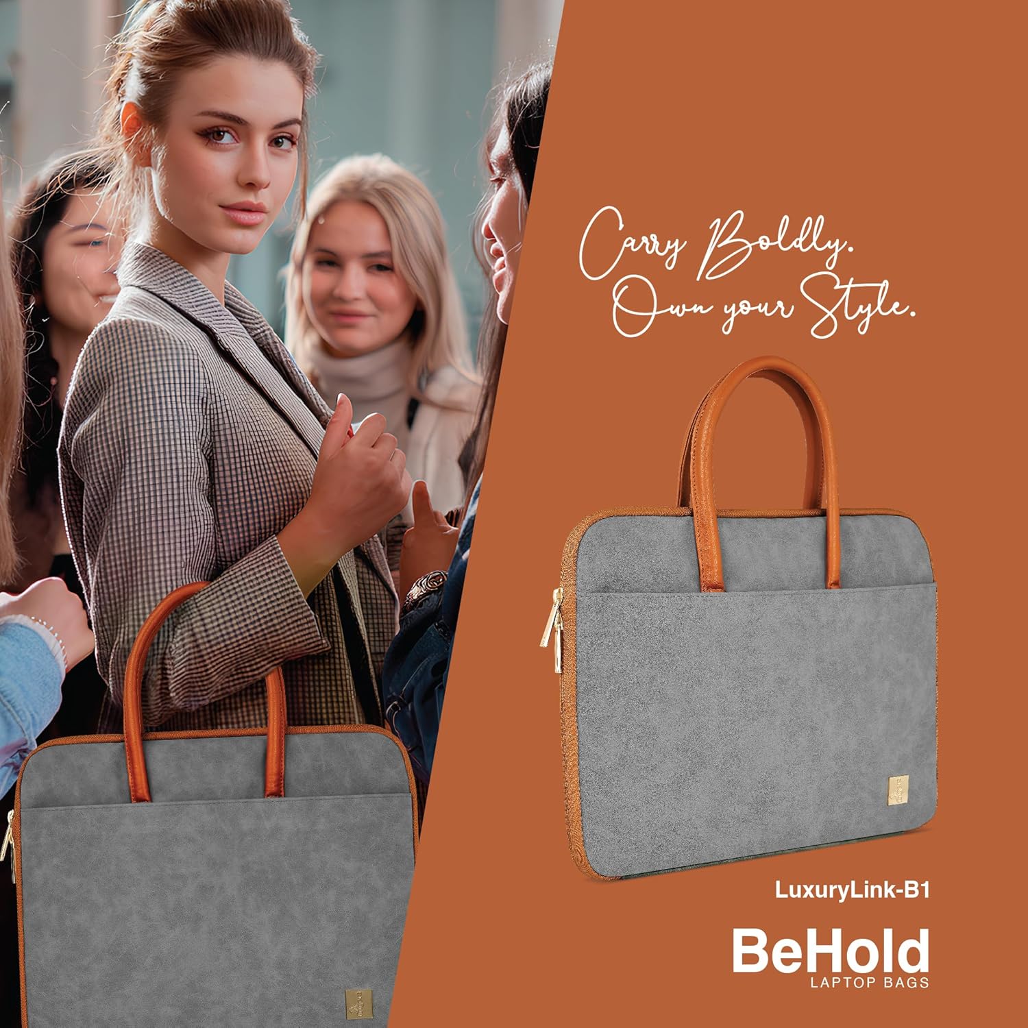 FINGERS LuxuryLink-B1 Elegant Laptop Bag with Stylish Handle Fits 15" Laptops And Tablets, Premium Suede with Leatherette Accents, Splash-Proof And Scratch-Resistant - Image 2