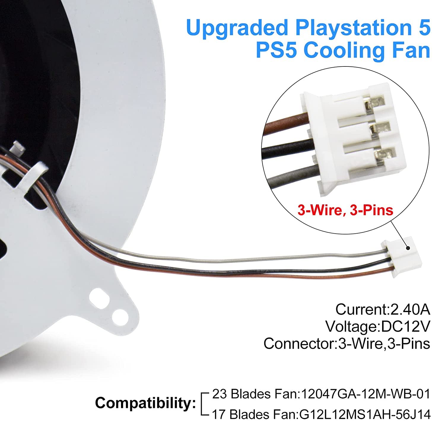 Internal Cooling Fan Replacement for Sony Playstation 5 PS5,12047GA-12M-WB-01 12V 2.4A 23 Blades - Image 5