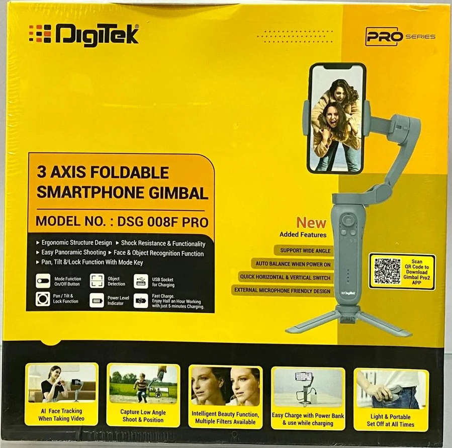 Digitek DSG 008F Pro Smartphone Gimbal Pro 3 Axis Stabilizer with Face Tracking and Gesture Control - Image 1