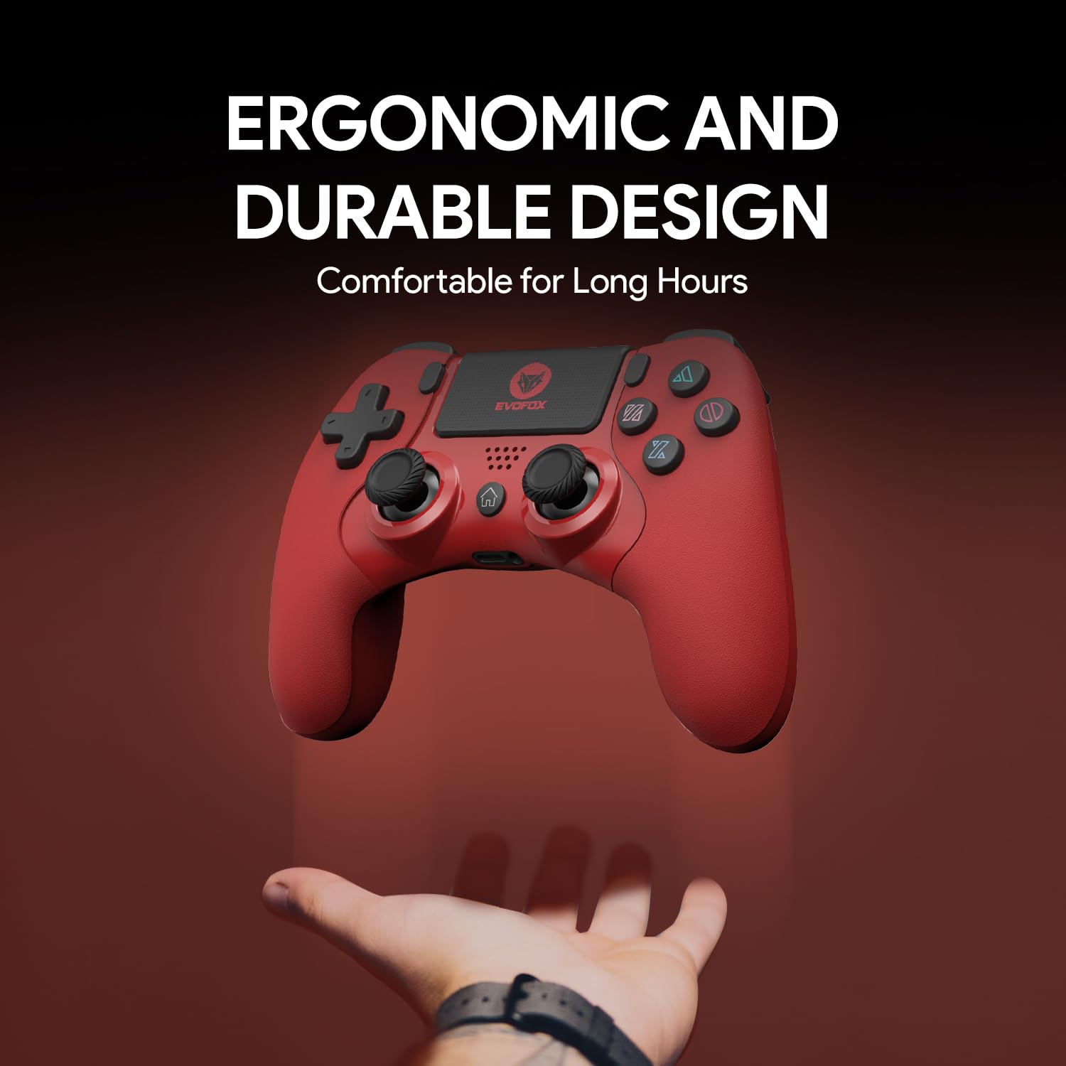 EvoFox Elite Play ps4 controller, iPad, Phones, Bluetooth 5, Dual Vibration, 6 Axis Gyro Sensor, 10 Hours, Touch Panel Red Unboxed ( Preowned ) - Image 5