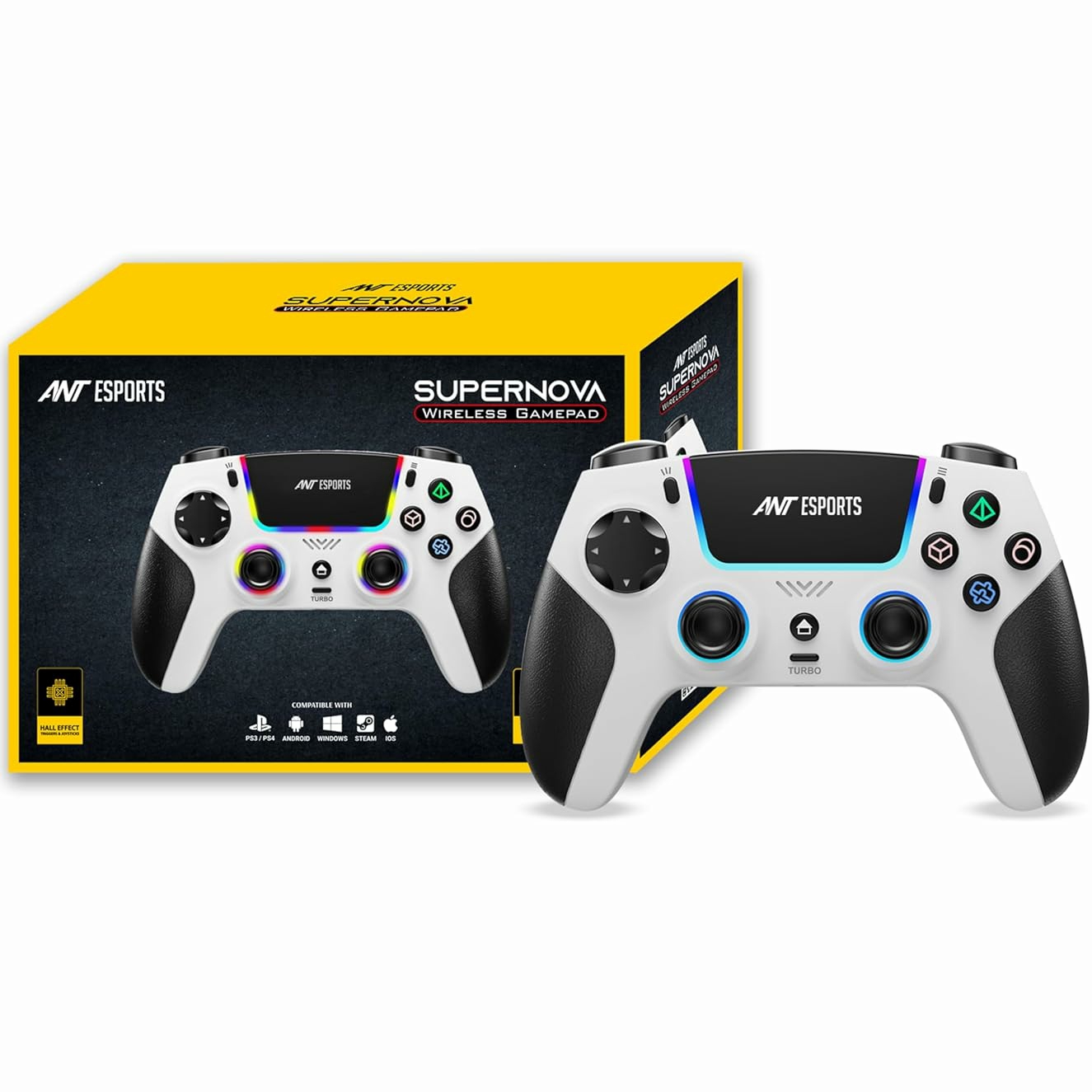 Ant Esports SUPERNOVA Tri Mode Enhanced Wireless Gamepad, Bluetooth 2.4G Dongle, Hall Joysticks, Triggers, Touchpad, RGB, No Stick Drift, No Dead Zone For Windows PC, Android, Steam, iOS, PS4 White - Image 2