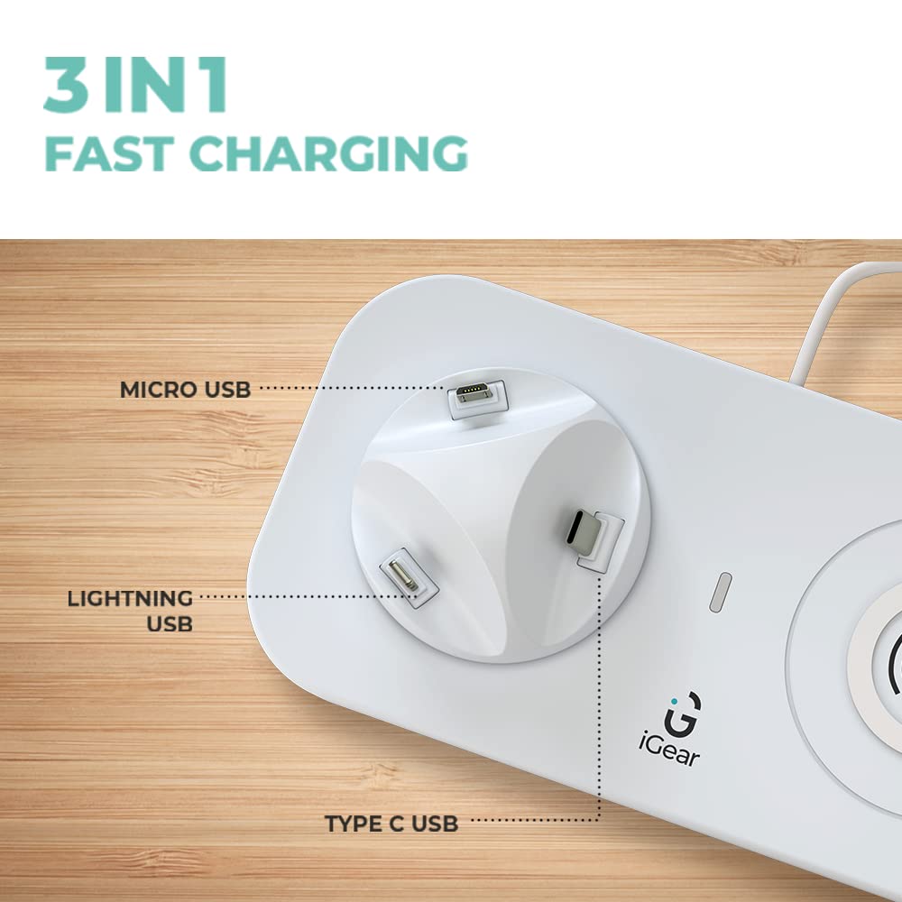 iGear DockMe 10W Fast charging with Docking and 15W Wireless Charger, Android, iOS and Type-C Charging pins,White - Image 3