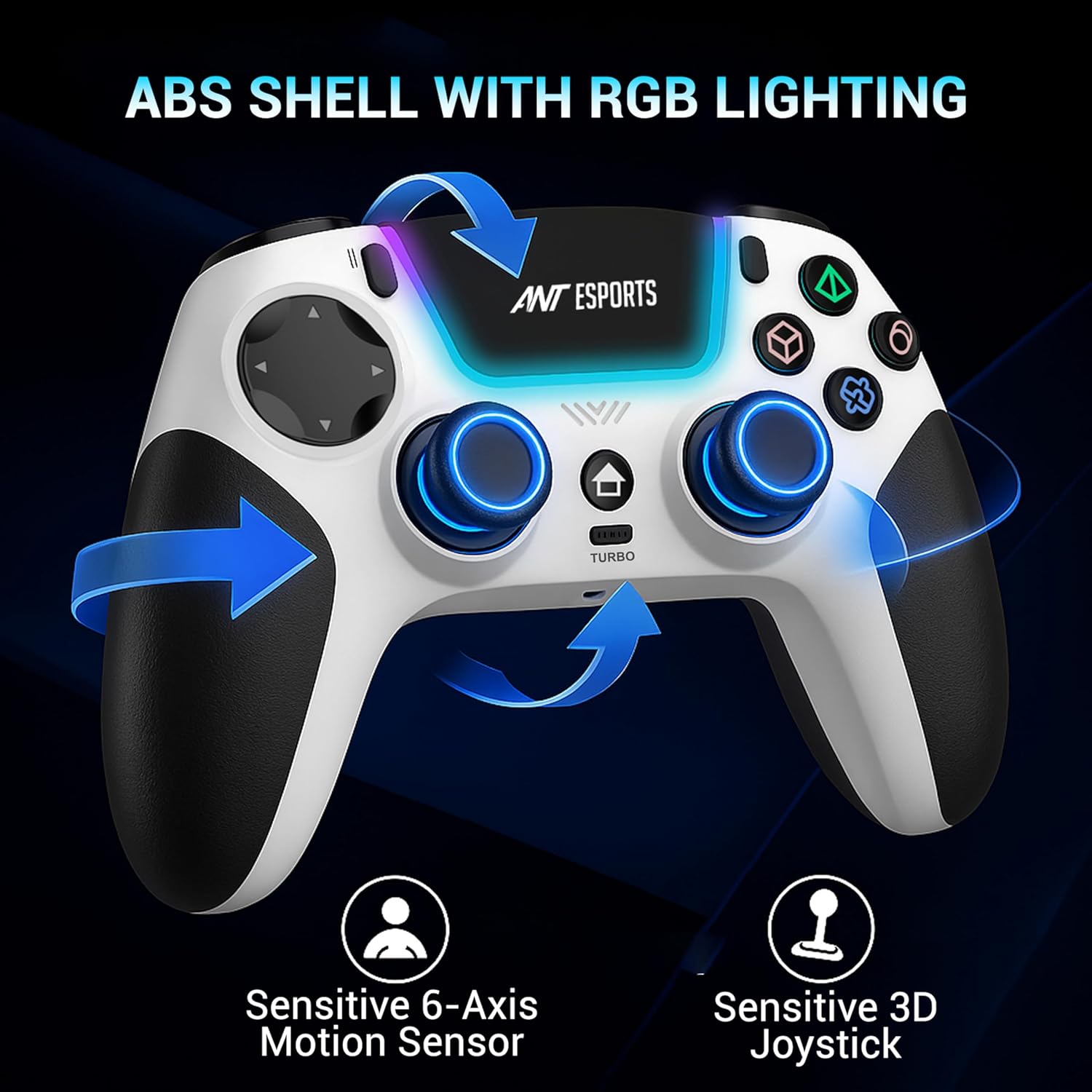 Ant Esports SUPERNOVA Tri Mode Enhanced Wireless Gamepad, Bluetooth 2.4G Dongle, Hall Joysticks, Triggers, Touchpad, RGB, No Stick Drift, No Dead Zone For Windows PC, Android, Steam, iOS, PS4 White - Image 8