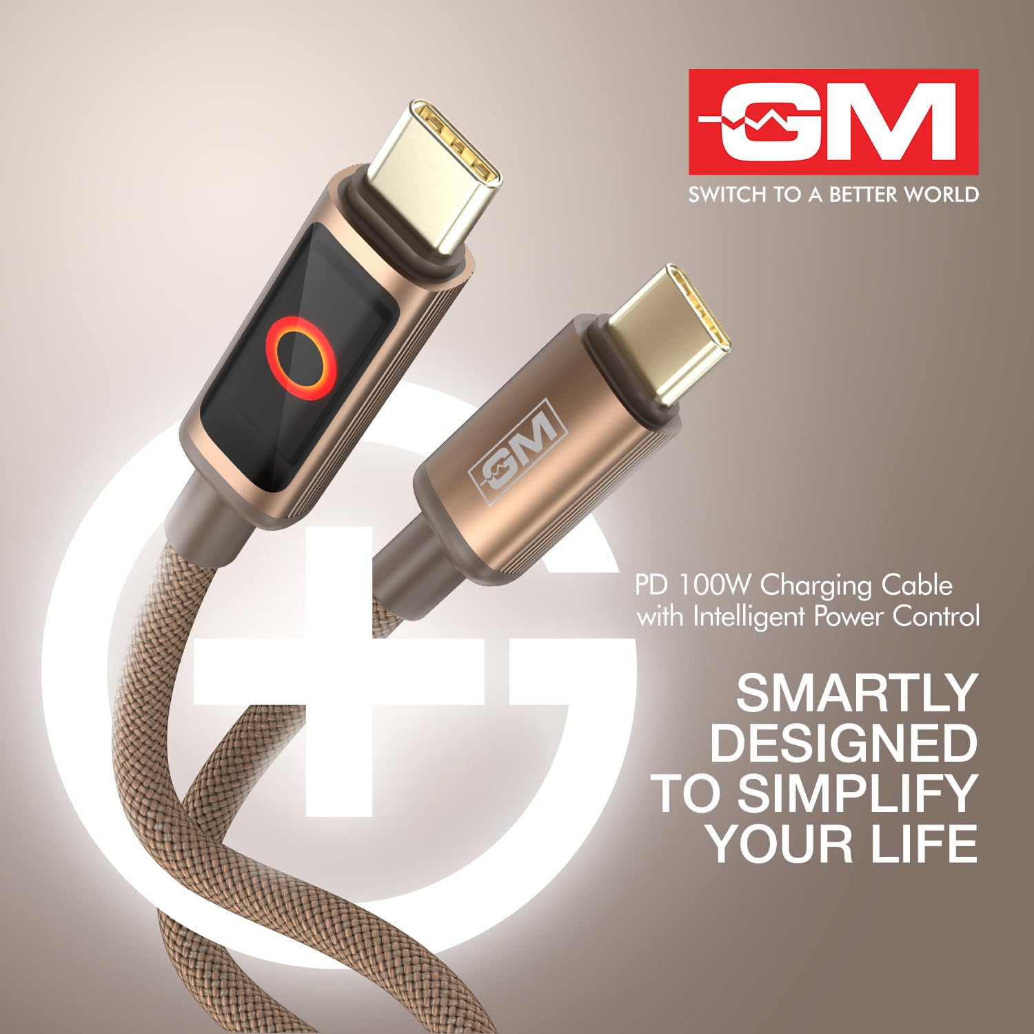 G+ 100W PD Cable Fast Charging Smart Auto Cutoff Laptop Charger 480Mbps Brown - Image 3