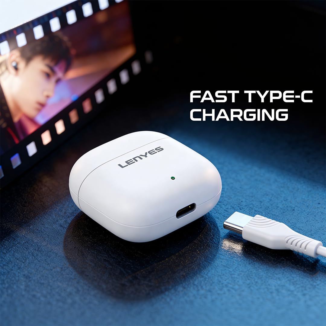 Lenyes AIR69 Wireless Earbuds, Scratch-Resistant Material, 13mm Drivers, Bluetooth 5.4, 20H Playtime, Type-C Fast Charging, Touch Controls White - Image 7