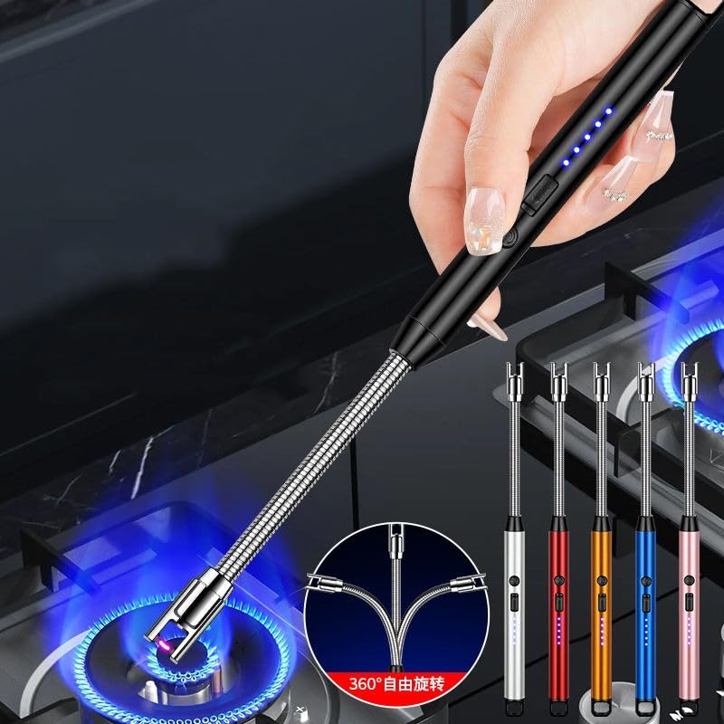 Gas Lighter for Kitchen, Stove, Candle, BBQ, Rechargeable with USB Charging Port, Electric Lighter, 360° Flexible Neck Arc, Windproof, Multicolor - Image 8