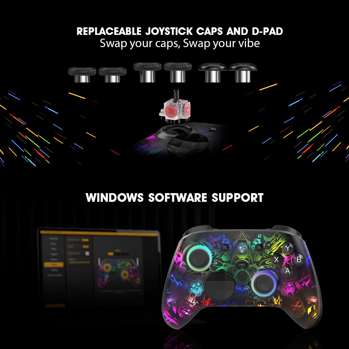 Cosmic Byte Lumora Tri-Mode Controller Stealth Black RGB-Reveal Design, Hall Effect Joysticks &amp; Triggers, Mechanical Buttons, 1000Hz Polling Rate - Image 8