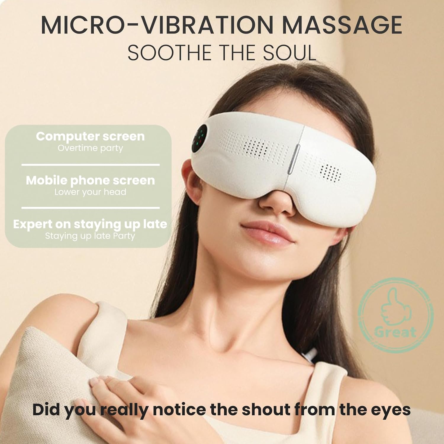 Eye Massager with Heat Stress Relief Relaxation, Improves Sleep, Reduce Eye Strain Dark Circles, Puffy Dry Eyes, Air Compression Massage with 5 Modes - Image 2