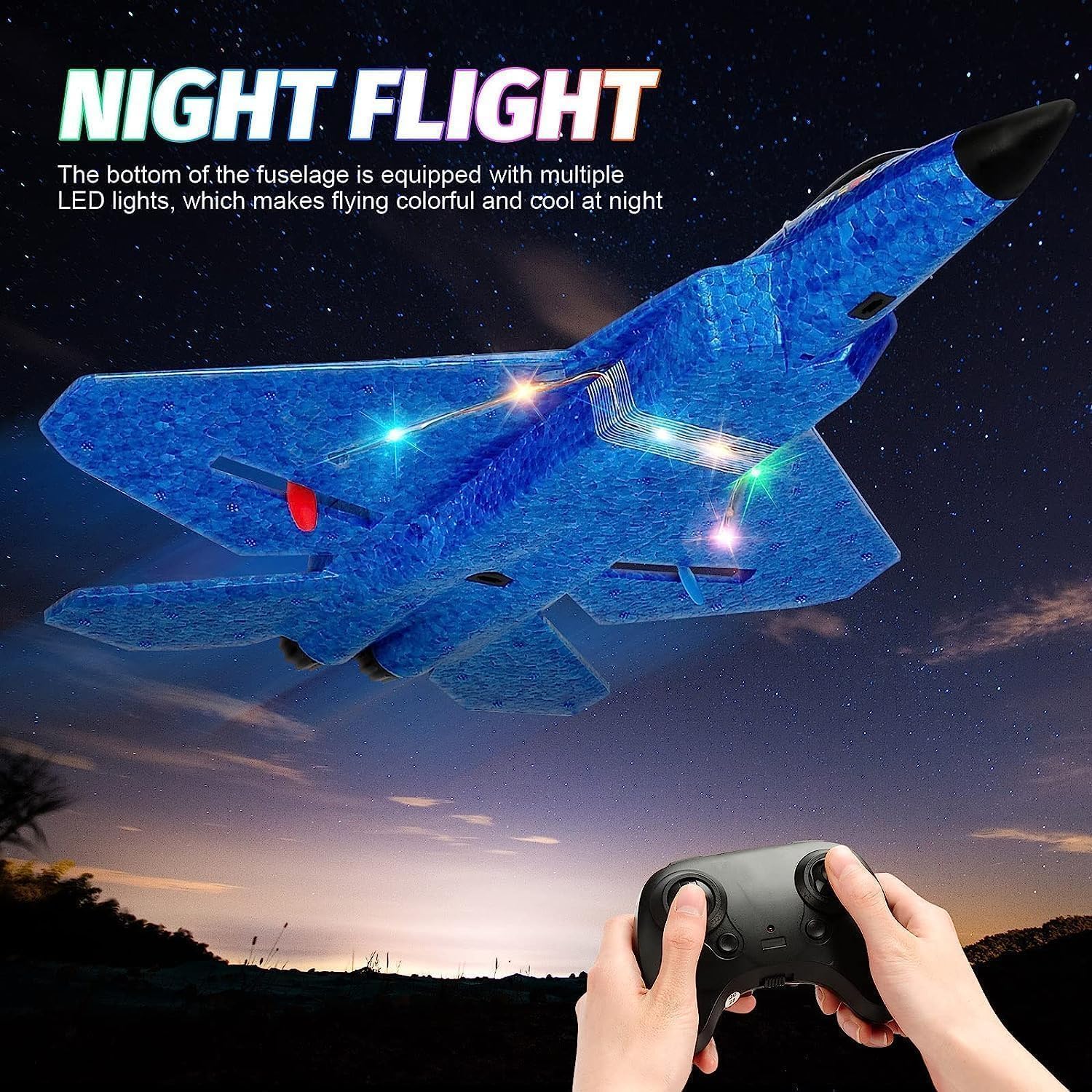 RC Airplane Toy SU-27 Style Remote Controller, 2.4GHz Control, LED Lights, Gyroscope System, Hand Throw And Ground Take Off, Foam Body Multicolour - Image 4
