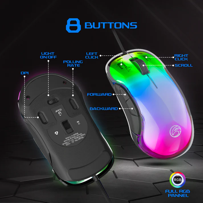 iGear Hawk Wired Gaming Mouse, 8 Customisable Buttons, Dynamic 6 RGB Light, 4 Custom Profile, 12800 DPI Tracking, Lightweight Black RGB Gaming Mouse - Image 5