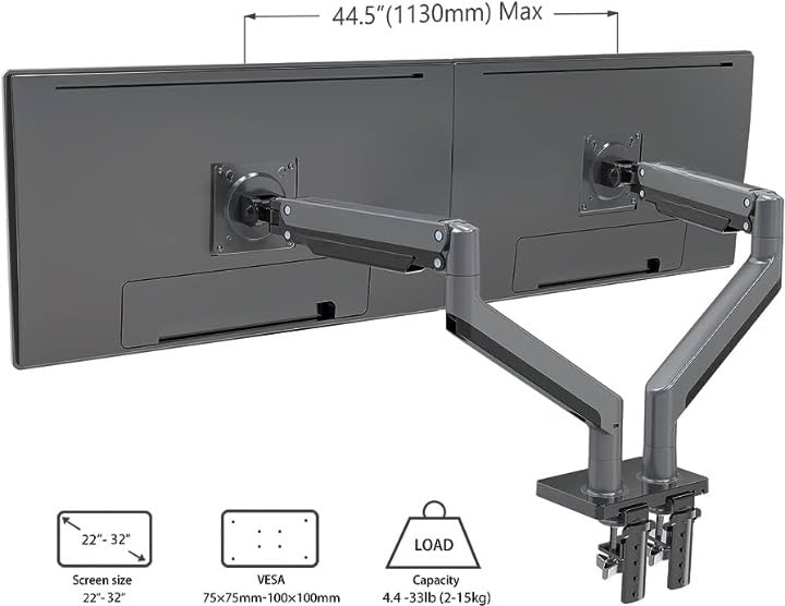 Portronics POR 3421 Aerolift Duo Dual Monitor Vertical Desk Arm Gas Spring Full Motion Swivel Monitor Mount with for up to 32 inch Monitors with Load Capacity from 4.4~30lbs for Each Arm Height Adjustable Monitor - Image 2