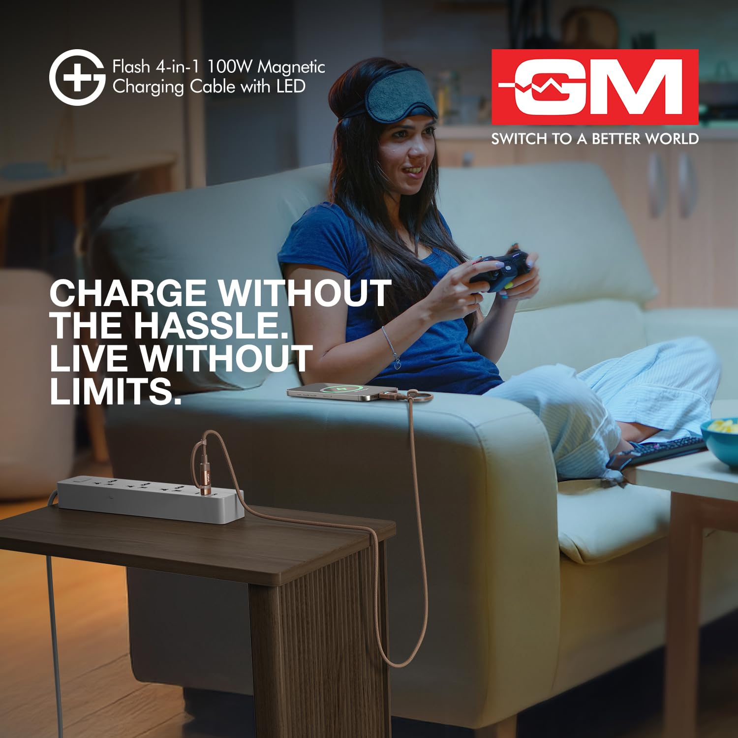 G+ Flash 4-in-1 100W Magnetic Charging Cable with LED Indicator, Self-winding, 480Mbps, 4 Ports (2 Type-C, Type-A, Lightning), 120cm Cord Length, For Laptops, Tablets, & High-power Devices - Image 9