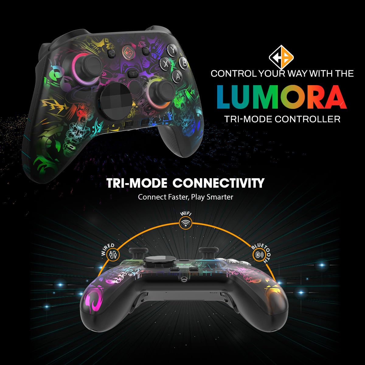 Cosmic Byte Lumora Tri-Mode Controller Stealth Black RGB-Reveal Design, Hall Effect Joysticks &amp; Triggers, Mechanical Buttons, 1000Hz Polling Rate - Image 2