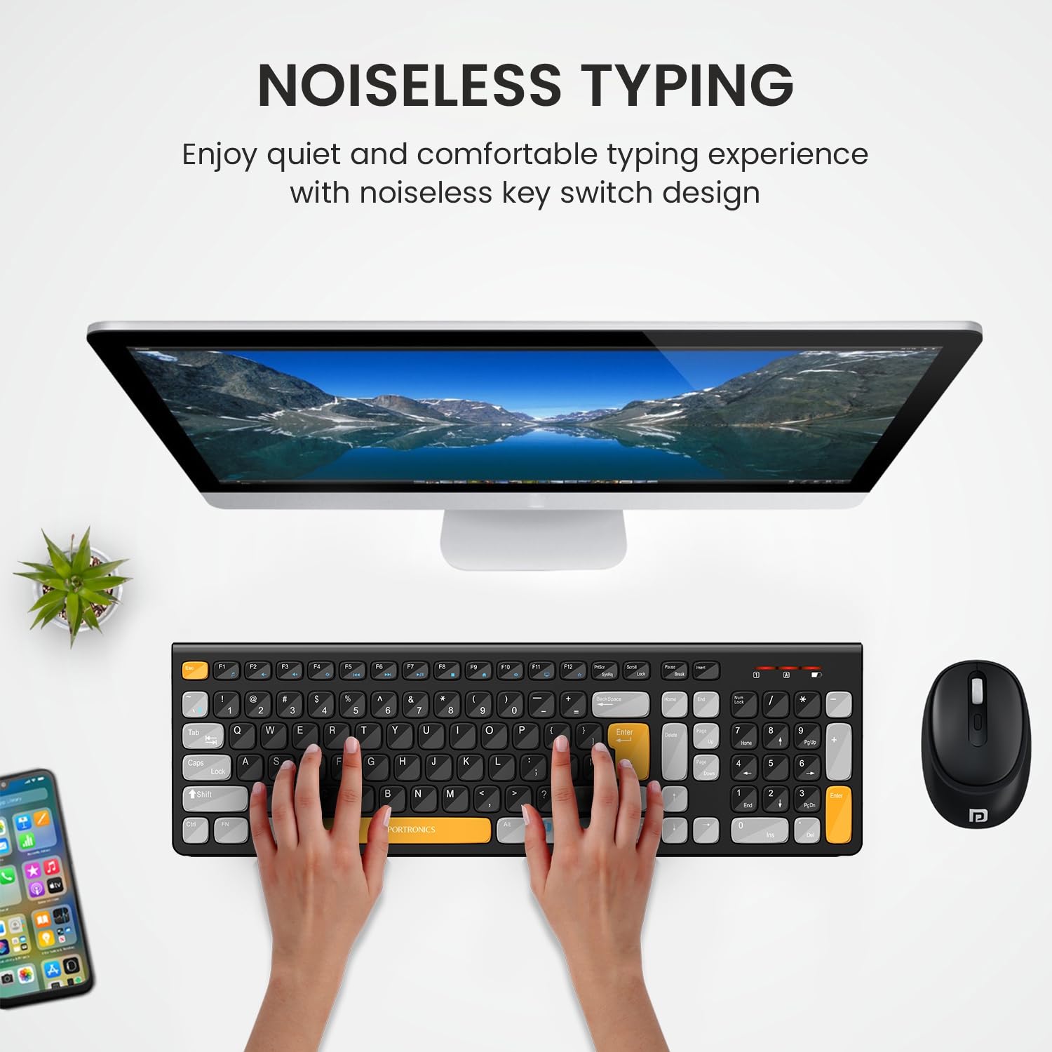 Portronics POR 2113 Key7 Combo Wireless Keyboard & Mouse Set with Copilot AI, 2.4 GHz USB Receiver, 10m Range, 12 Shortcut Keys, Adjustable DPI (Up to 1600), 10M Key Life for PC, Laptop, Mac(Black+Orange) - Image 6