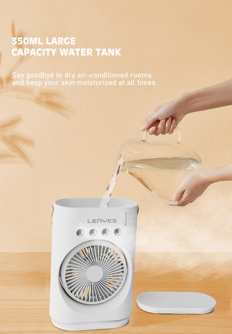 Lenyes LHF05 60 mm Mini Fan , LED Lighting,  Rechargeable Fan,  3 Fan Speeds,  2 Light Mode Settings,  High Speed Oscillation Table Fan ,  White - Image 7