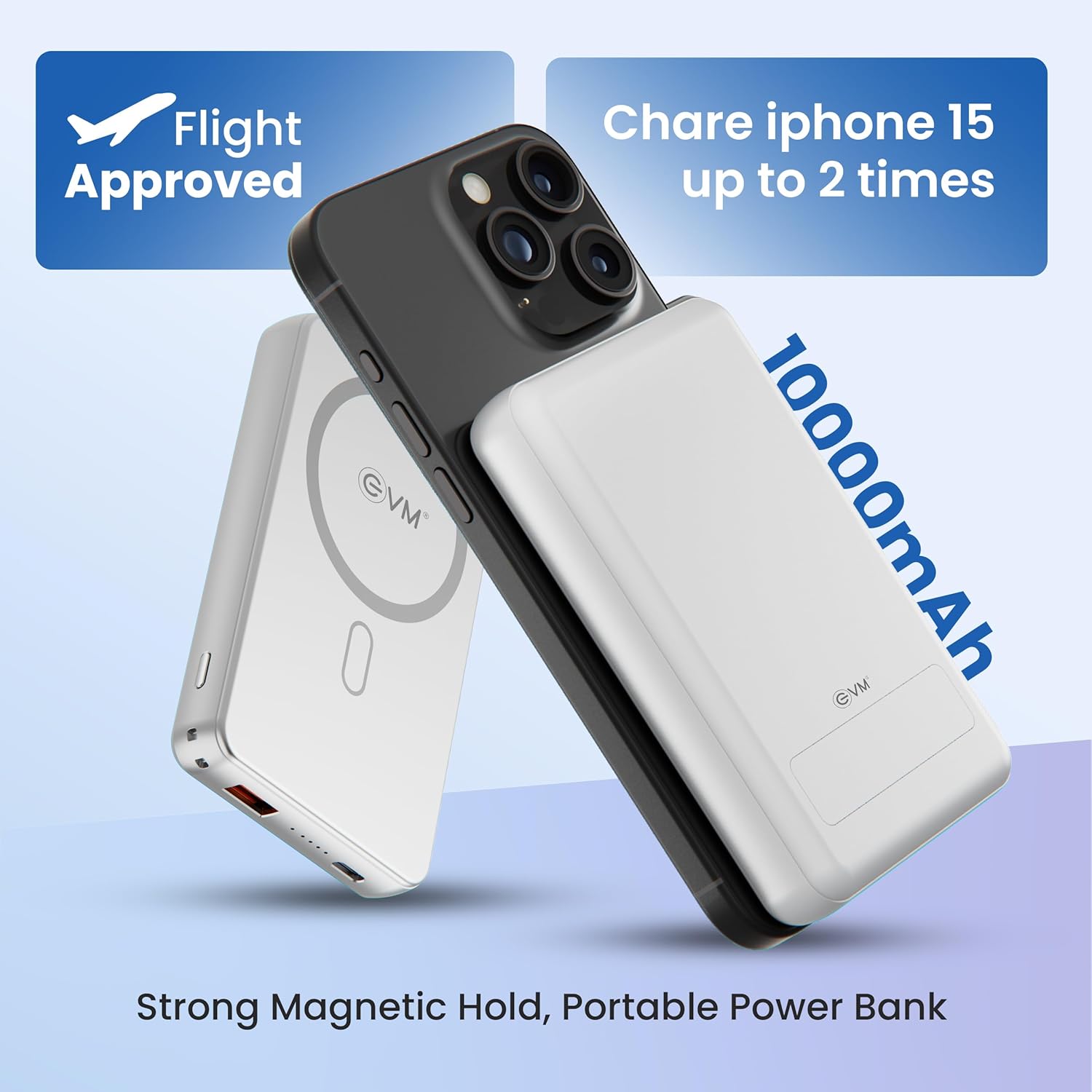 EVM P0301 EnMag Ace 10000mAh Power Bank 15W Wireless Charging, 22.5W Fast Charging, Magnetic Compatible 2 Year Warranty White - Image 3