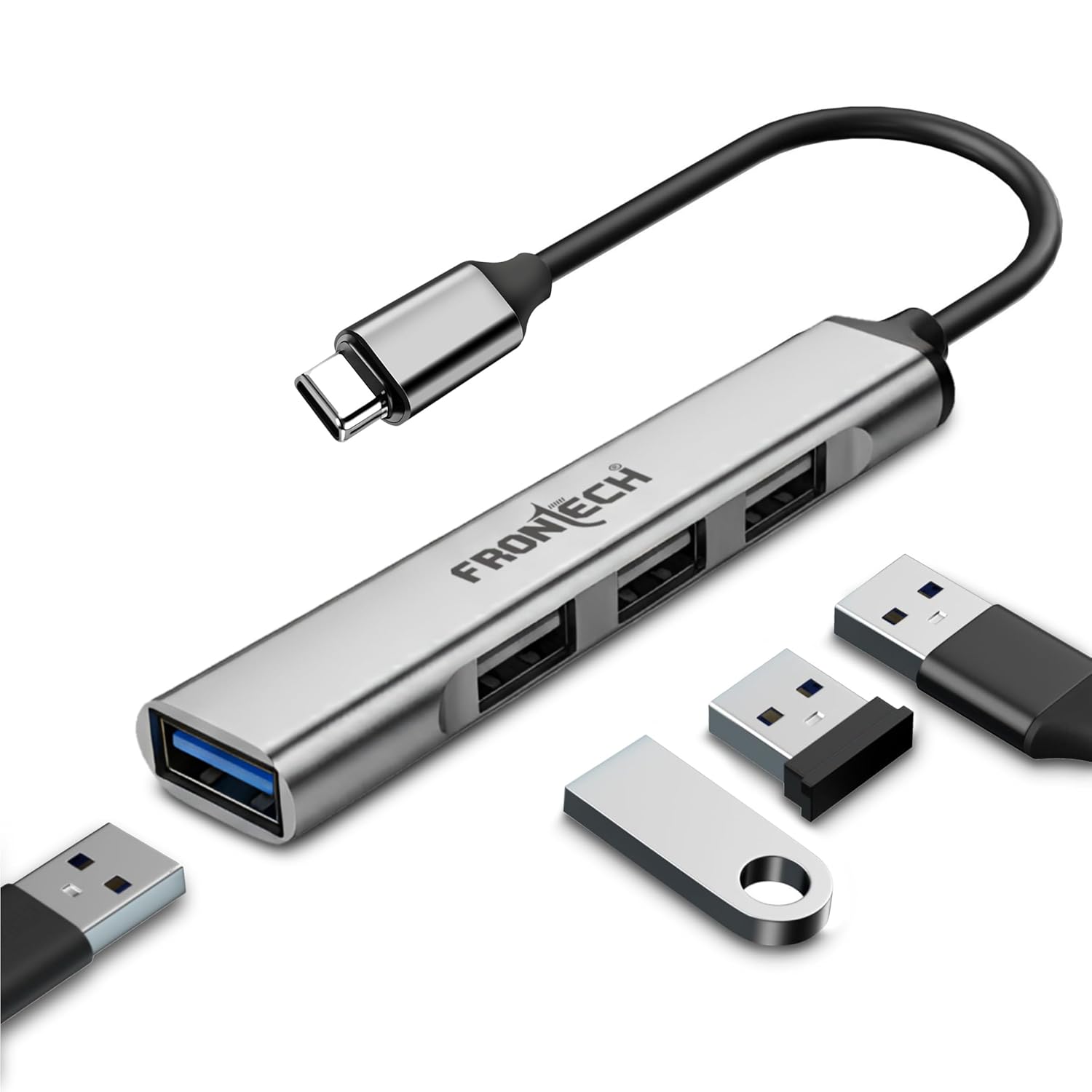 Frontech 4 in 1 Slim Multiport HUB Dock,1XUSB 3.0, 3X USB 2.0,Compact Metal Design, Upto 5 Gbps Hight Speed Data Transfer Desktop,Laptop,Tablet etc - Image 1