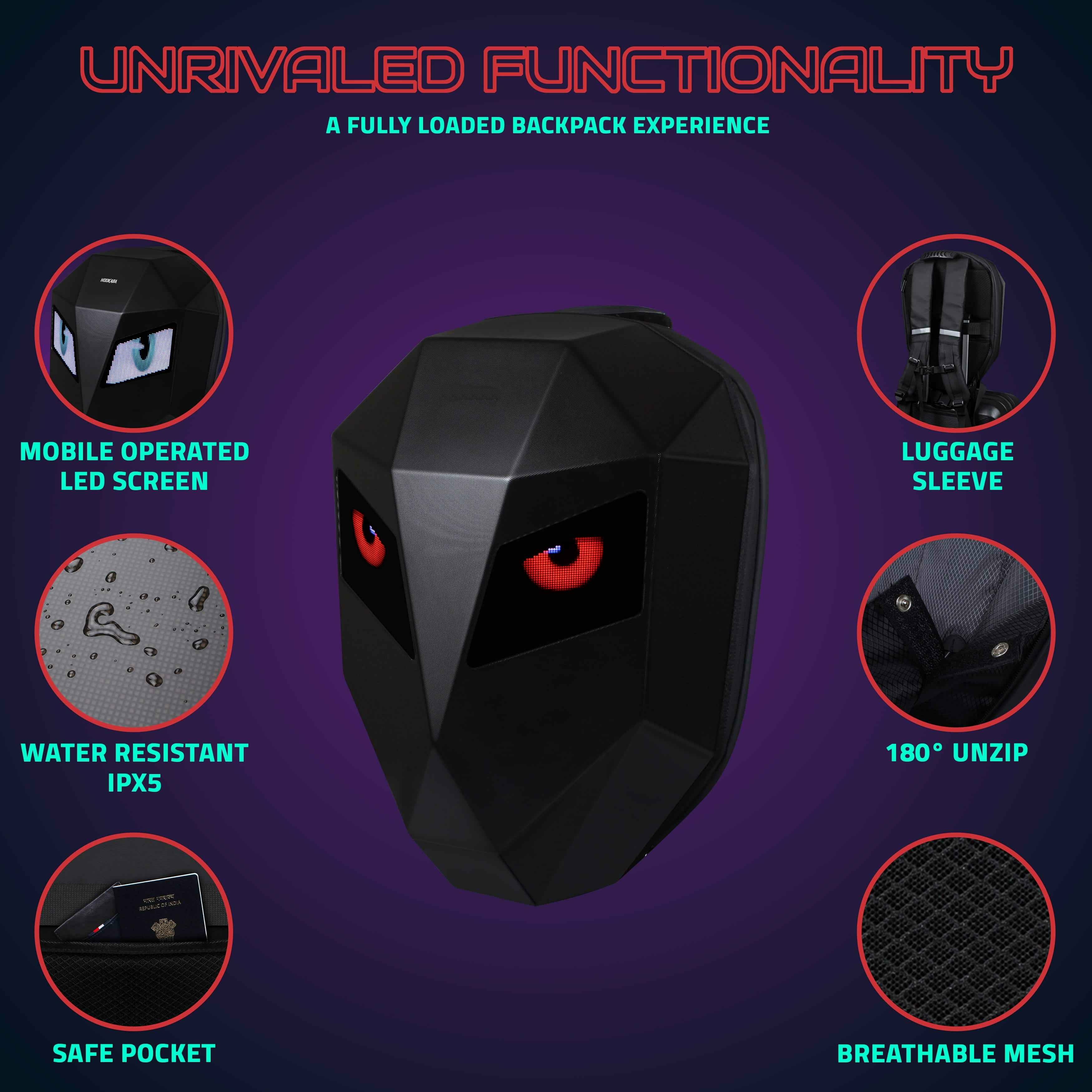 LED Backpack 31L, Motorcycle Riding Bag With Programmable Screen, App Control, Water Resistant, Unisex Expandable Daypack For College, Travel, Laptop, Helmet - Image 6