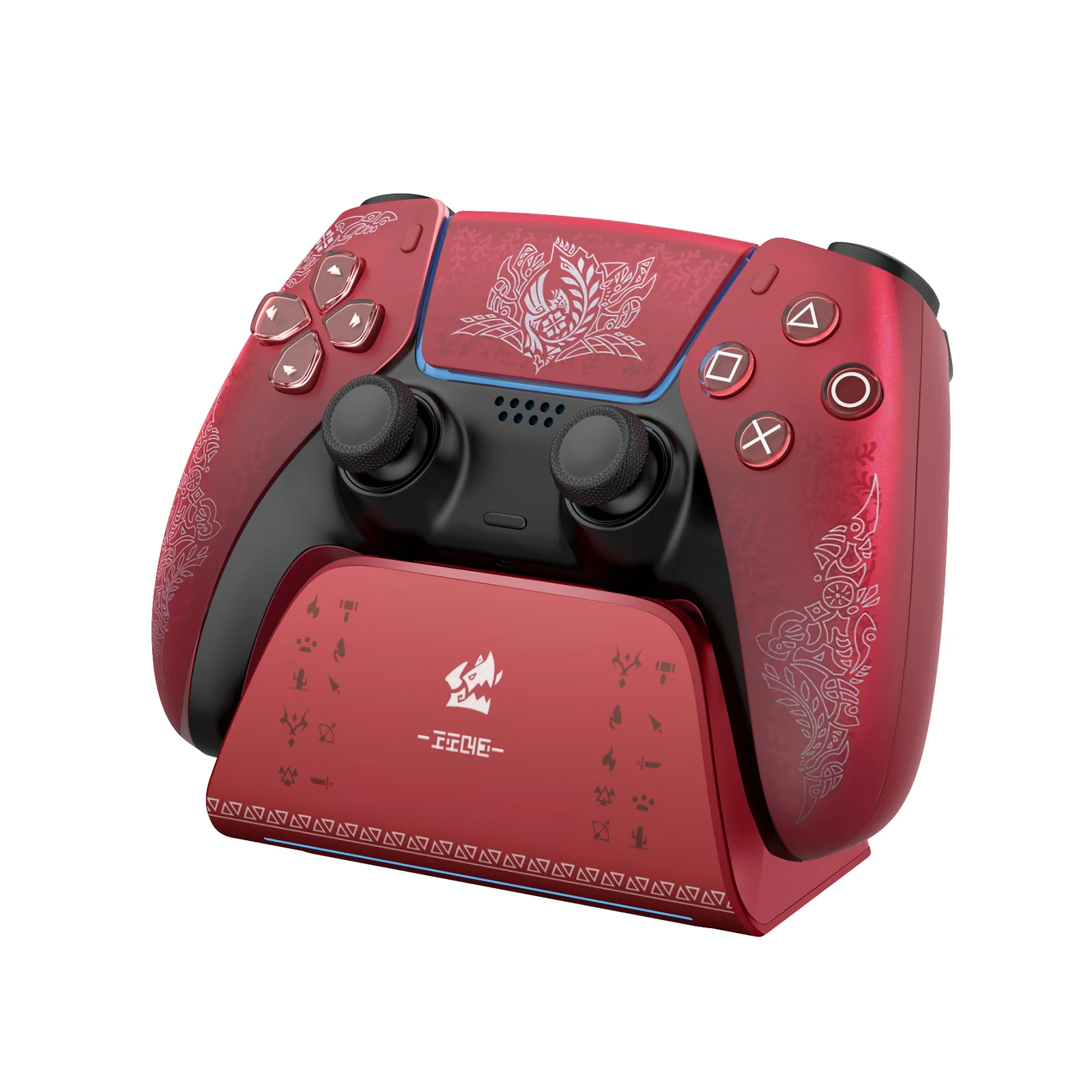 PS5 Controller Charging Stand Monster Hunter Wilderness Theme Charger for PS5 Controller Contact Fast Charging Red - Image 1