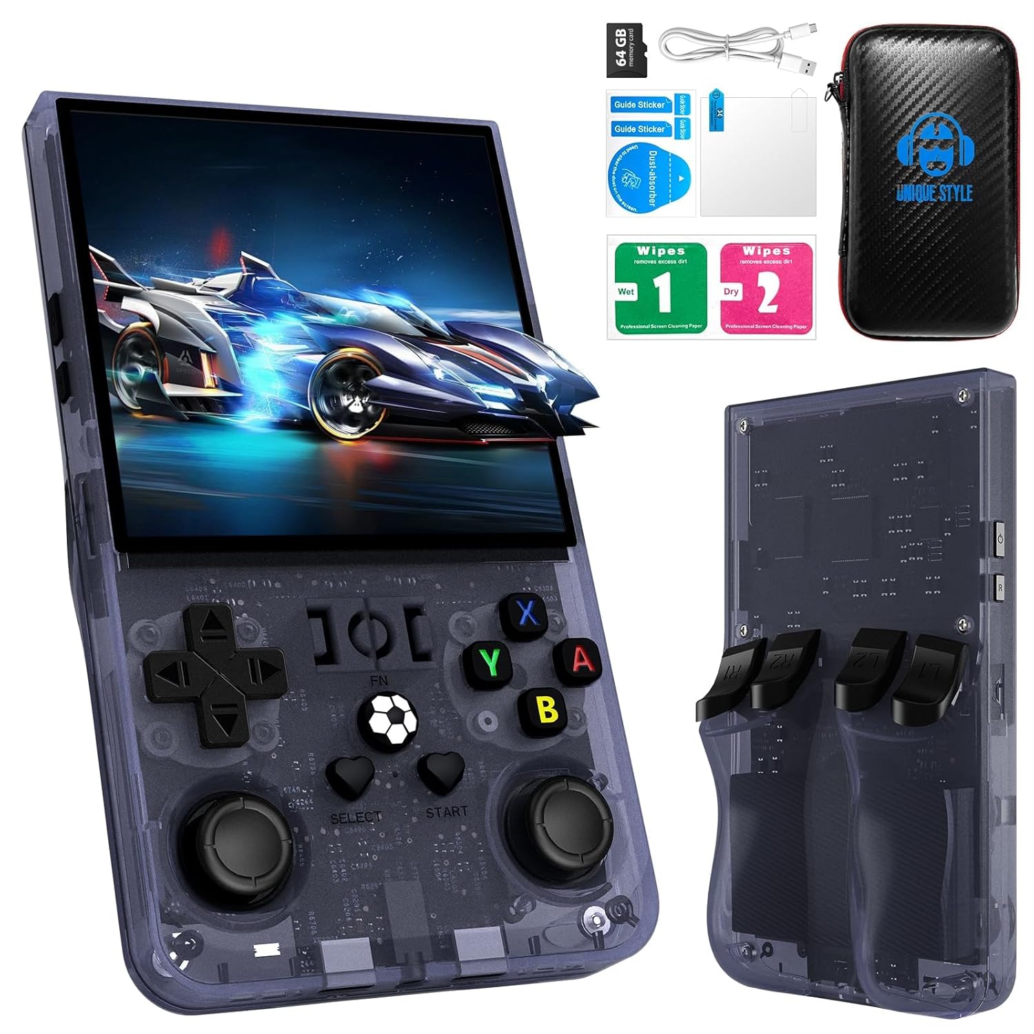 R36MAX 2025 New Upgrade Retro Handheld Game Console 64G,  18000+ Built-in Classic Games, Portable Hand Held Open Source Linux System 4.0-in 4k HD IPS Screen Video Player Grey - Image 1