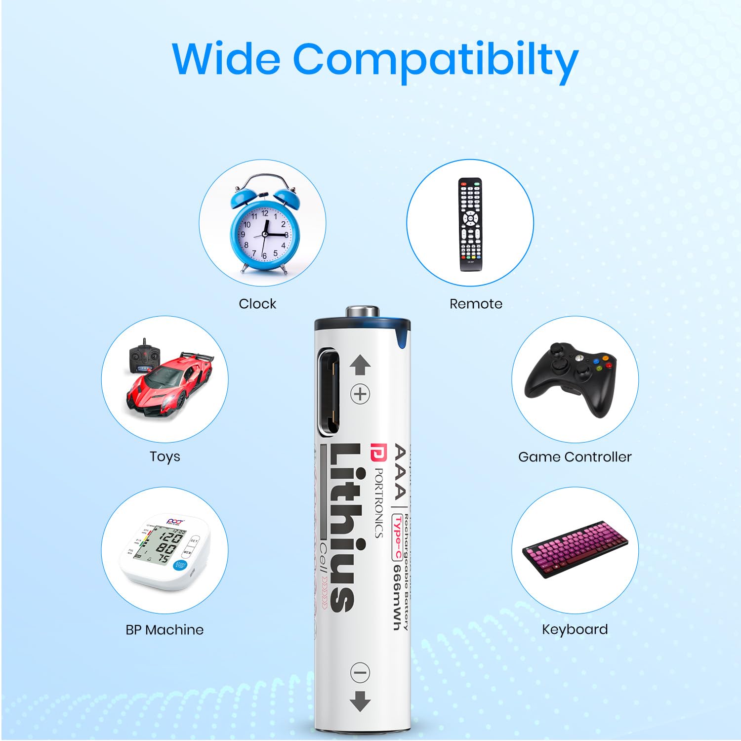 Portronics POR2510  AAA Lithius Type C Rechargeable Batteries, Pack of 2, Lithium Ion Cell Composition, Upto 440mAh Capacity, Low Self Discharge, No Separate Charger Required White - Image 7