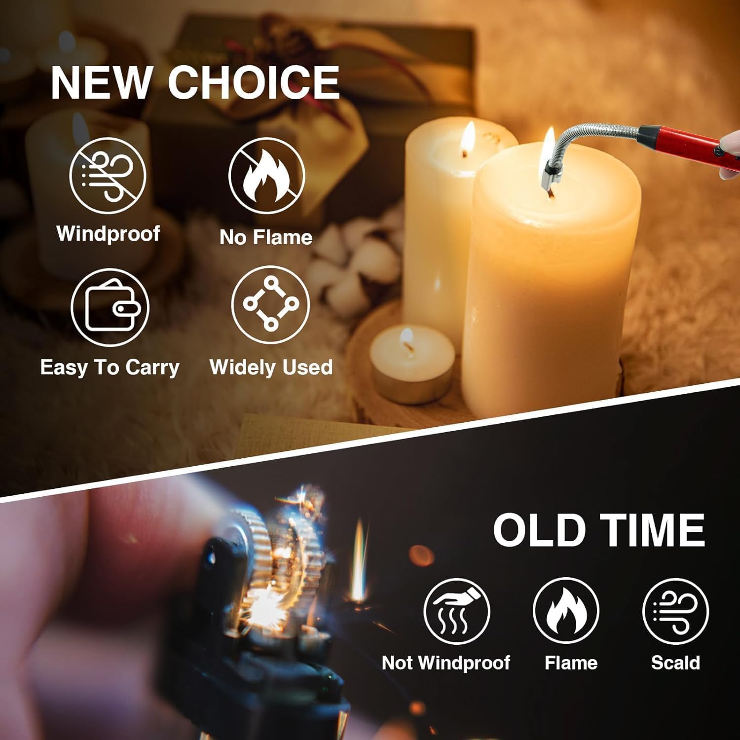 Gas Lighter for Kitchen, Stove, Candle, BBQ, Rechargeable with USB Charging Port, Electric Lighter, 360° Flexible Neck Arc, Windproof, Multicolor - Image 3