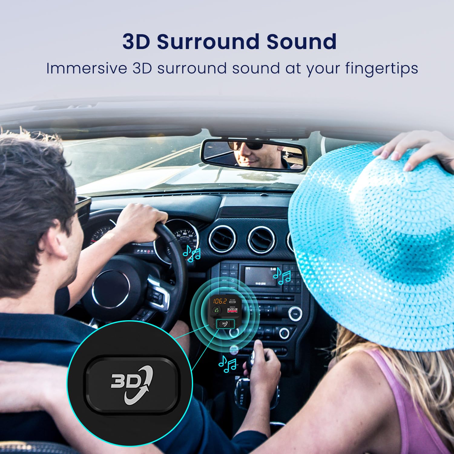 Portronics POR 2434 Auto 10 Plus Car Bluetooth Receiver with Hands-Free Calling & Music, 3D Surround Sound, 30W Type-C PD, 18W USB Fast Charging Black - Image 5