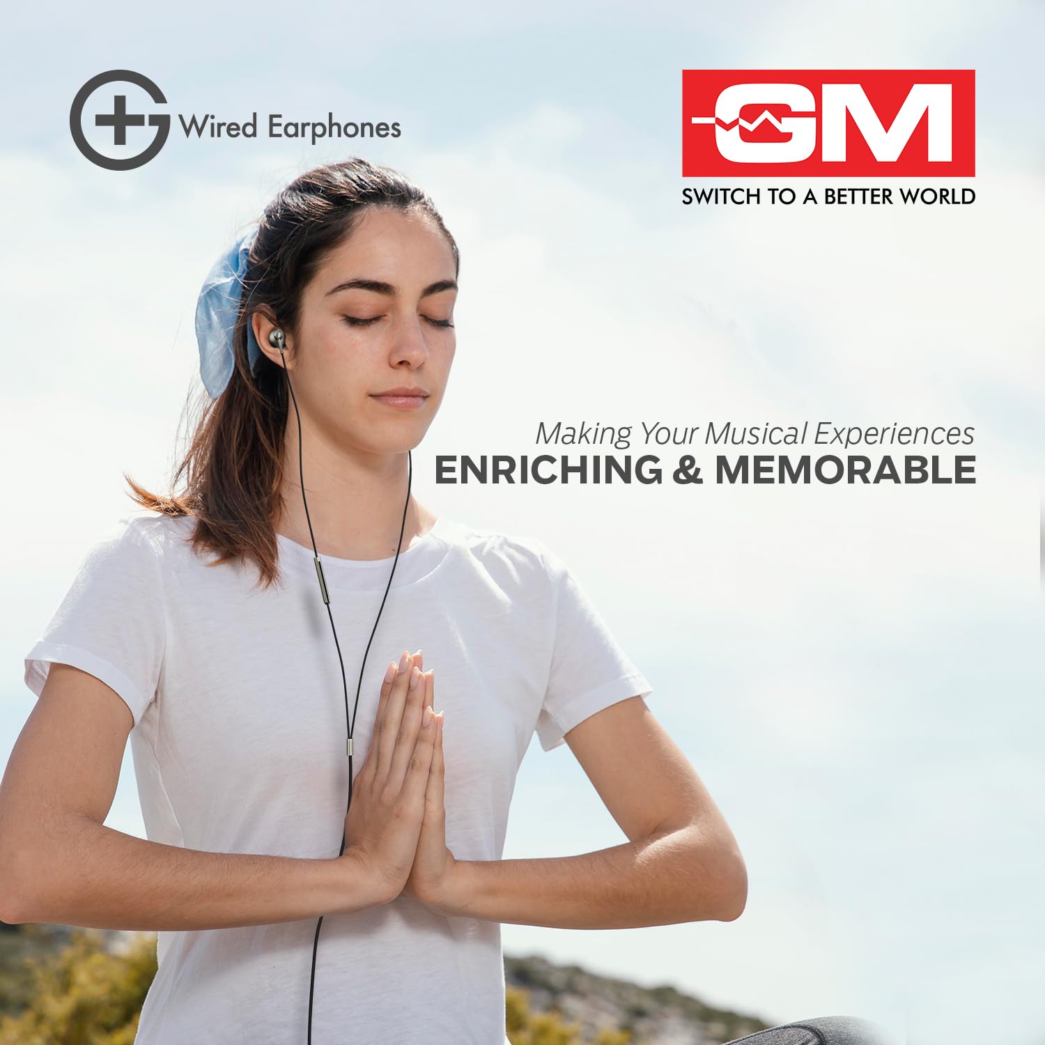 GM G+ Wired Earphone 14mm Dynamic Drivers, Built-in Mic, Stable, HD Calls,Half-in Ear Design,Inline Calling Mic Volume Control Lightweight TPE Wire - Image 2