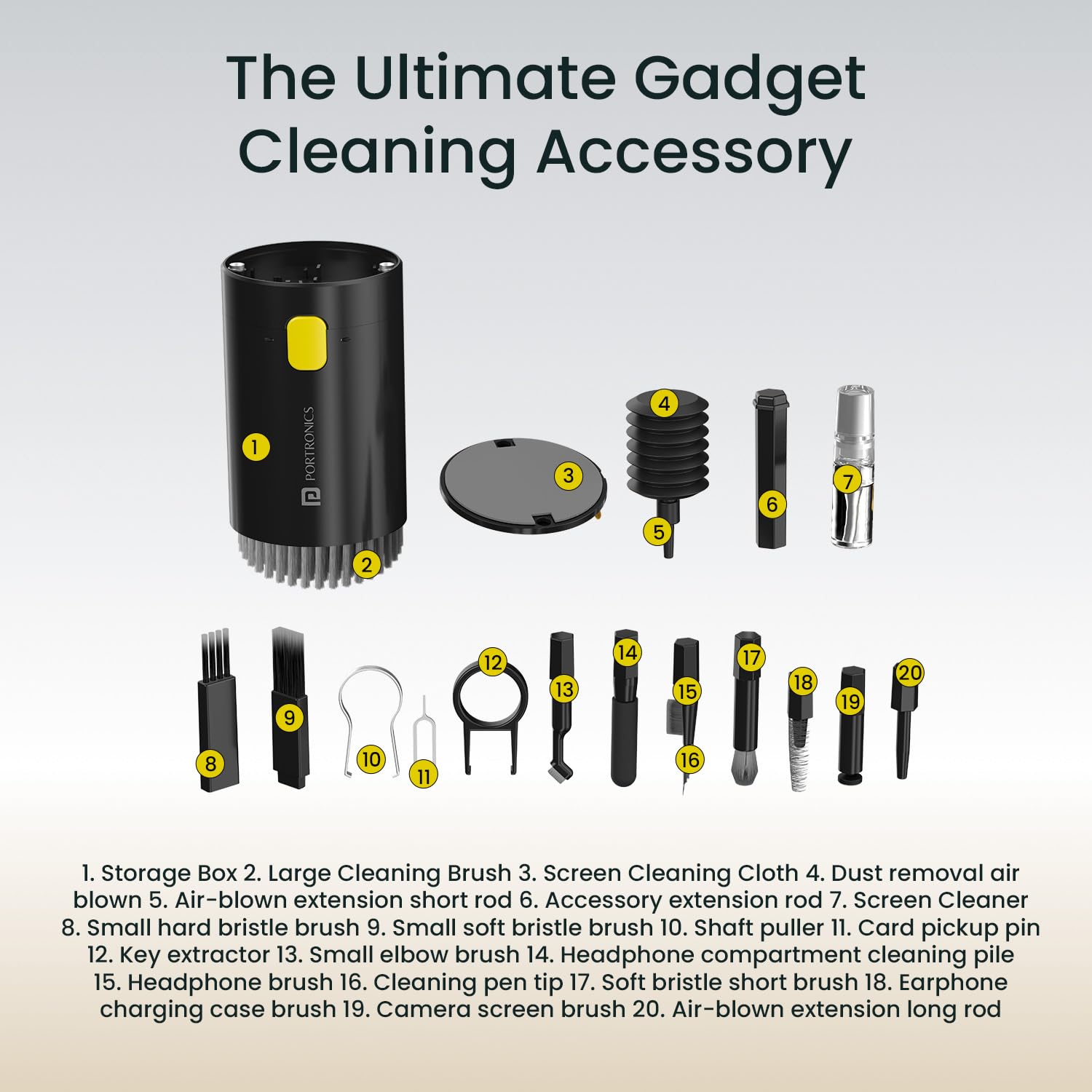 Portronics POR2189 Clean G 20 in 1 Multipurpose Device Cleaner Cleaning Kit for Laptops, Smartphones, Keyboards, Desktop & Earphones Black - Image 4