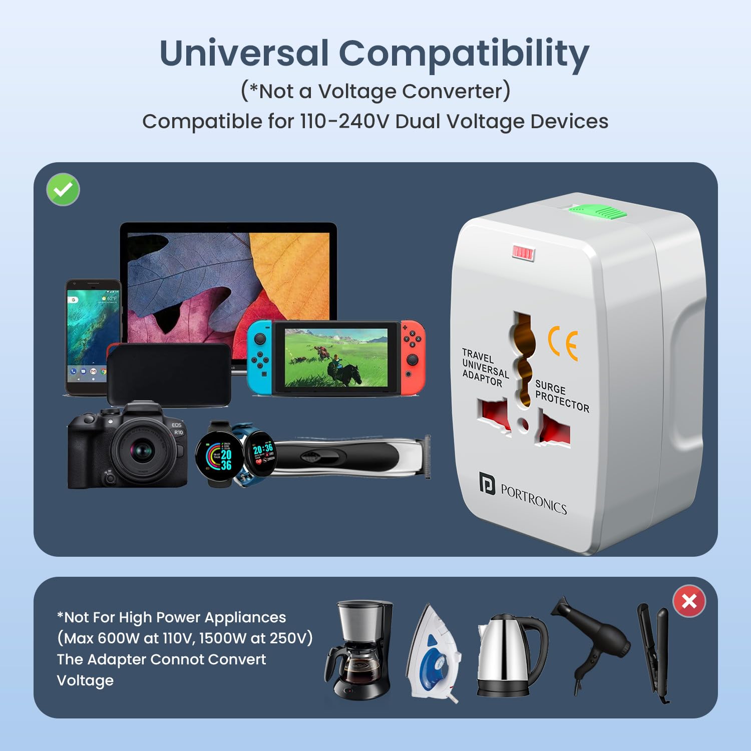 Portronics POR3143 Juicemate Go Universal Travel Adapter with 6A AC Socket Output,Universal AC White - Image 7