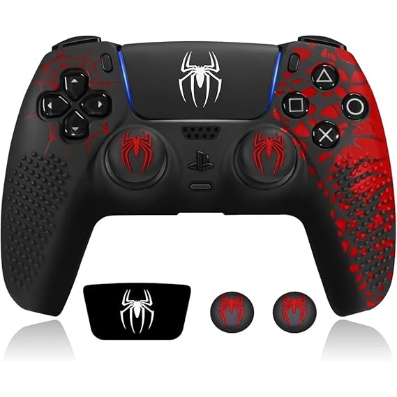 Spiderman theme Silicone Case for PS 5 Controller With 2 Thum Caps & Touch Pad Skin - Image 1