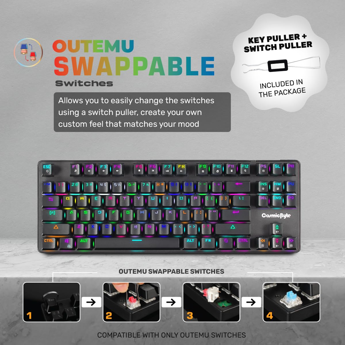 Cosmic Byte CB-GK-16 Firefly Per-Key RGB TKL Mechanical Keyboard Swappable Outemu Blue Switch,Black - Image 2