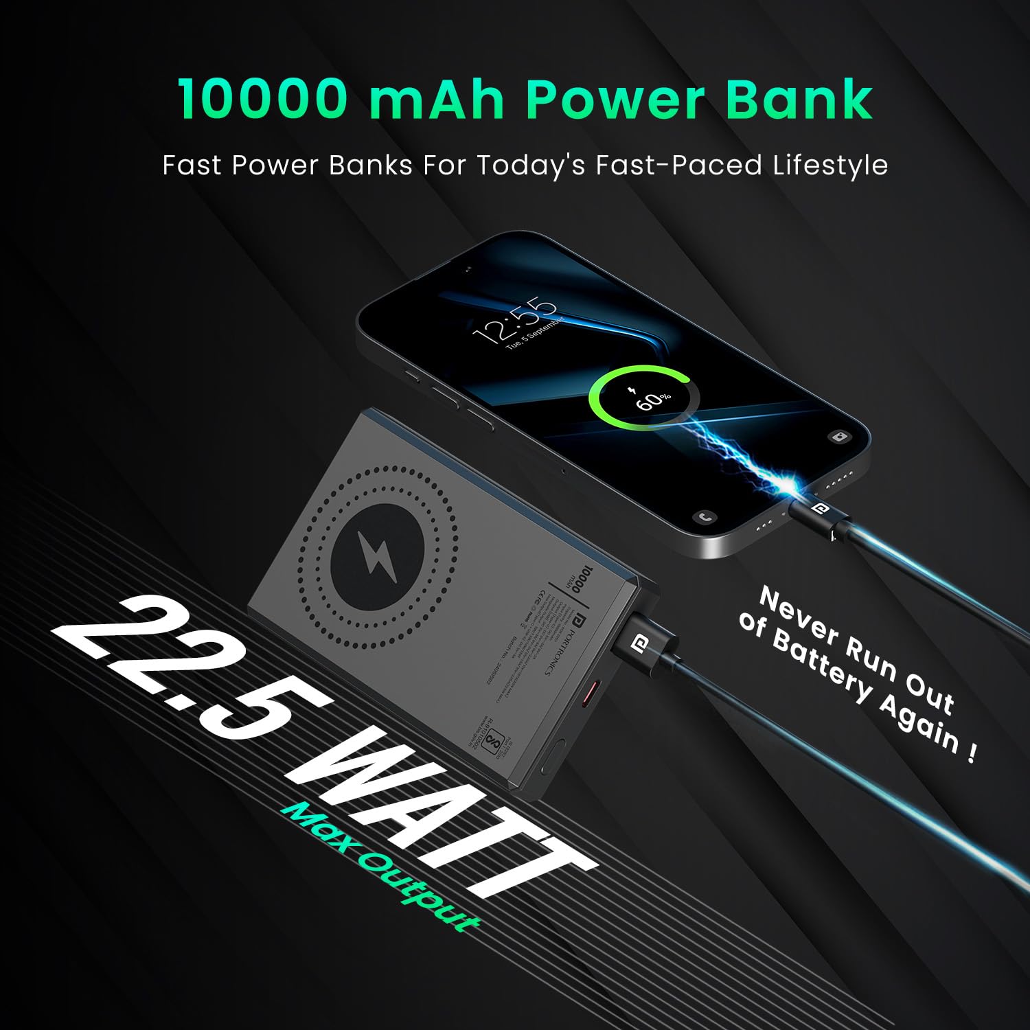 Portronics POR 2257 Luxcell MagClick 10k 10000 mAh 15W Magnetic Wireless Fast Charging Power Bank Premium Finish, 22.5 Wired Output - Image 3