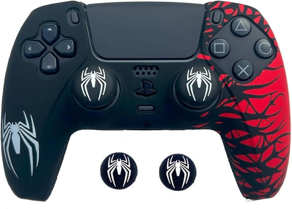 PS5 Controller Silicone cover Spiderman 2 edition with 2 x Spider Icon Thumb Grip White/Red - Image 7